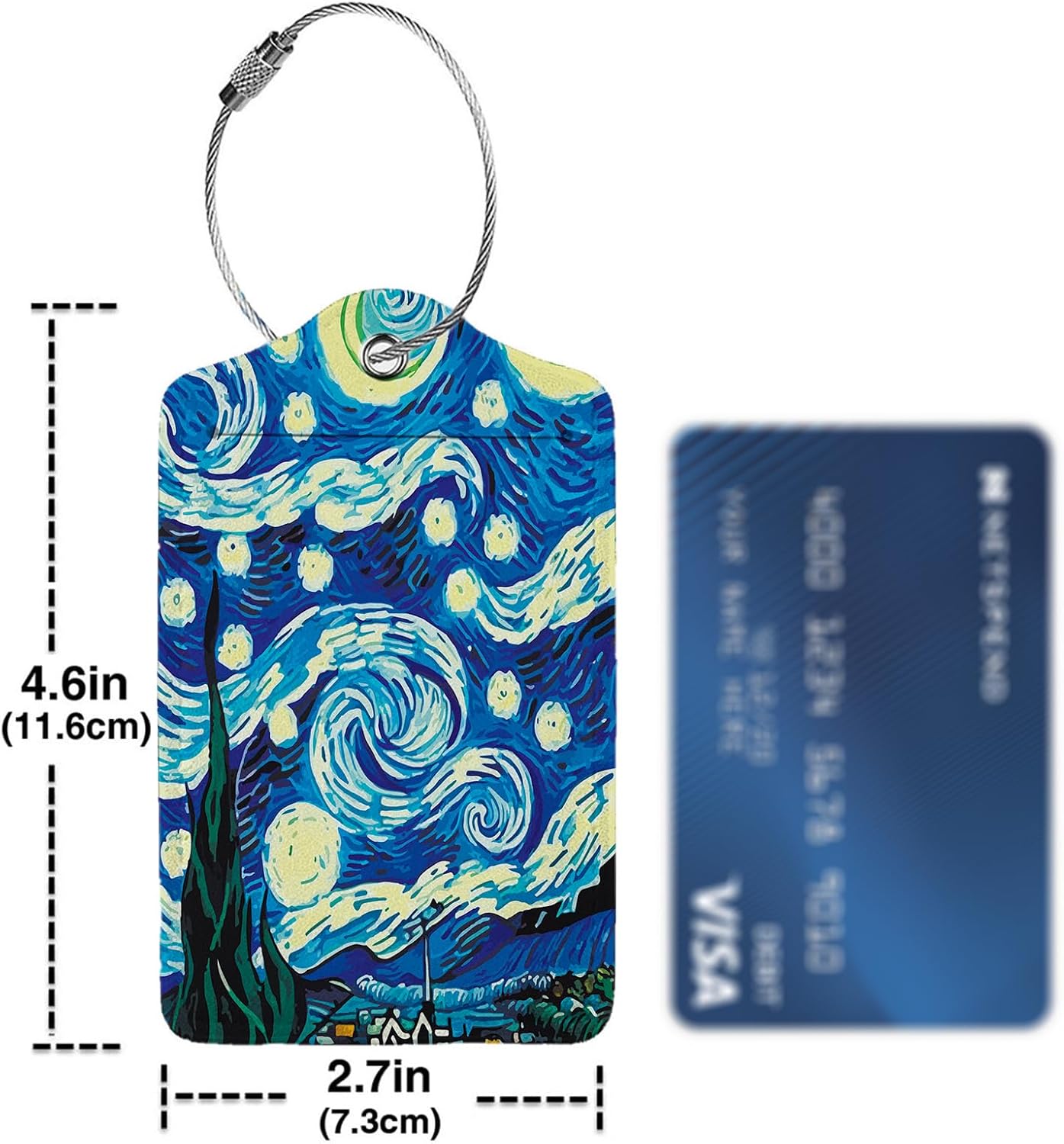 The Starry Night 2 Pack Luggage Tag for Suitcase, Cute Unique Leather Bag Tags Identifiers Privacy Cover ID Label with Steel Loop for Women Men Kids Girls Travel