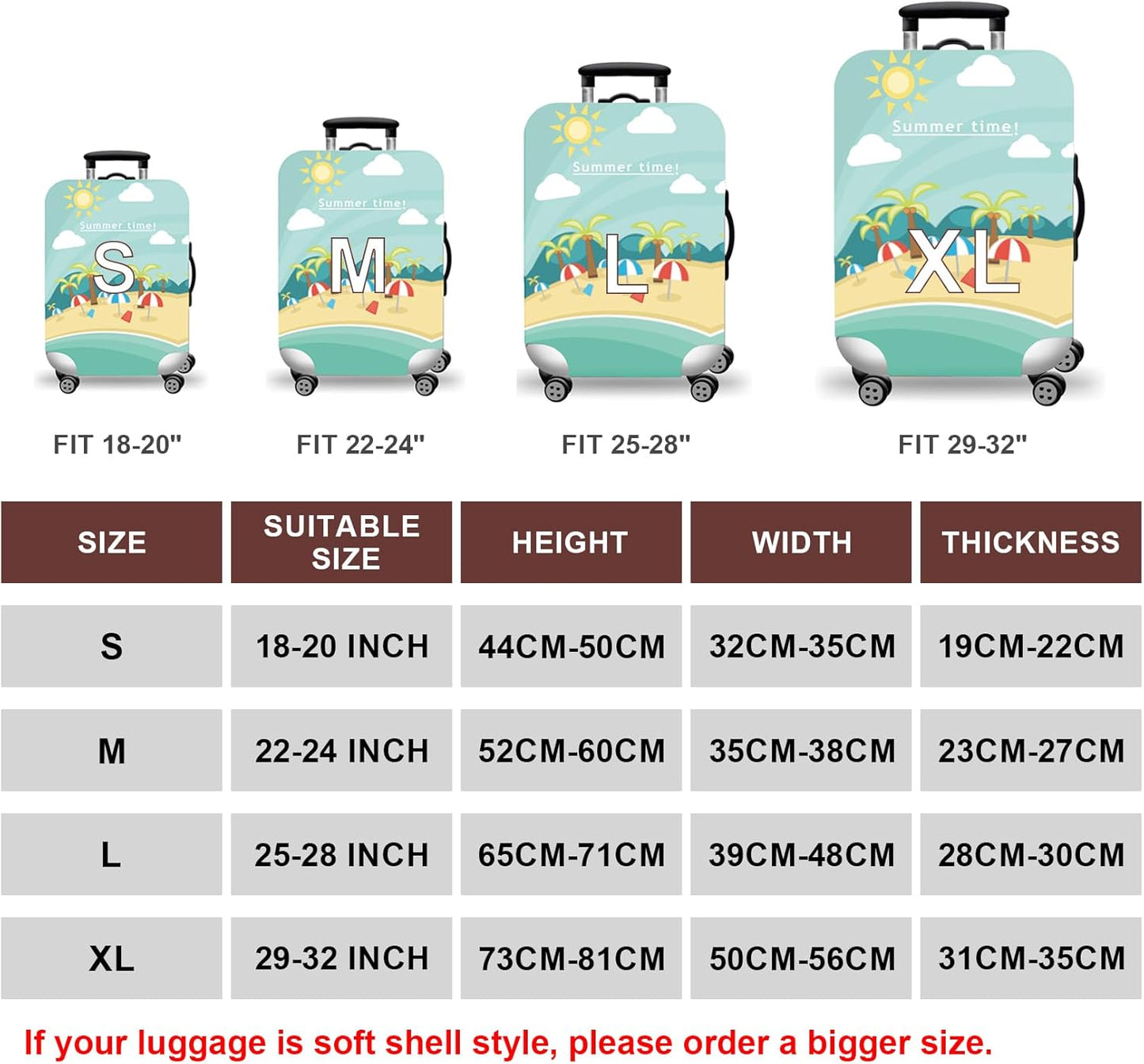 WUJIAONIAO Travel Luggage Cover Baggage Suitcase Protector Fit for 18-32 Inch Luggage (L (for 25-28 inch luggage), Beach)