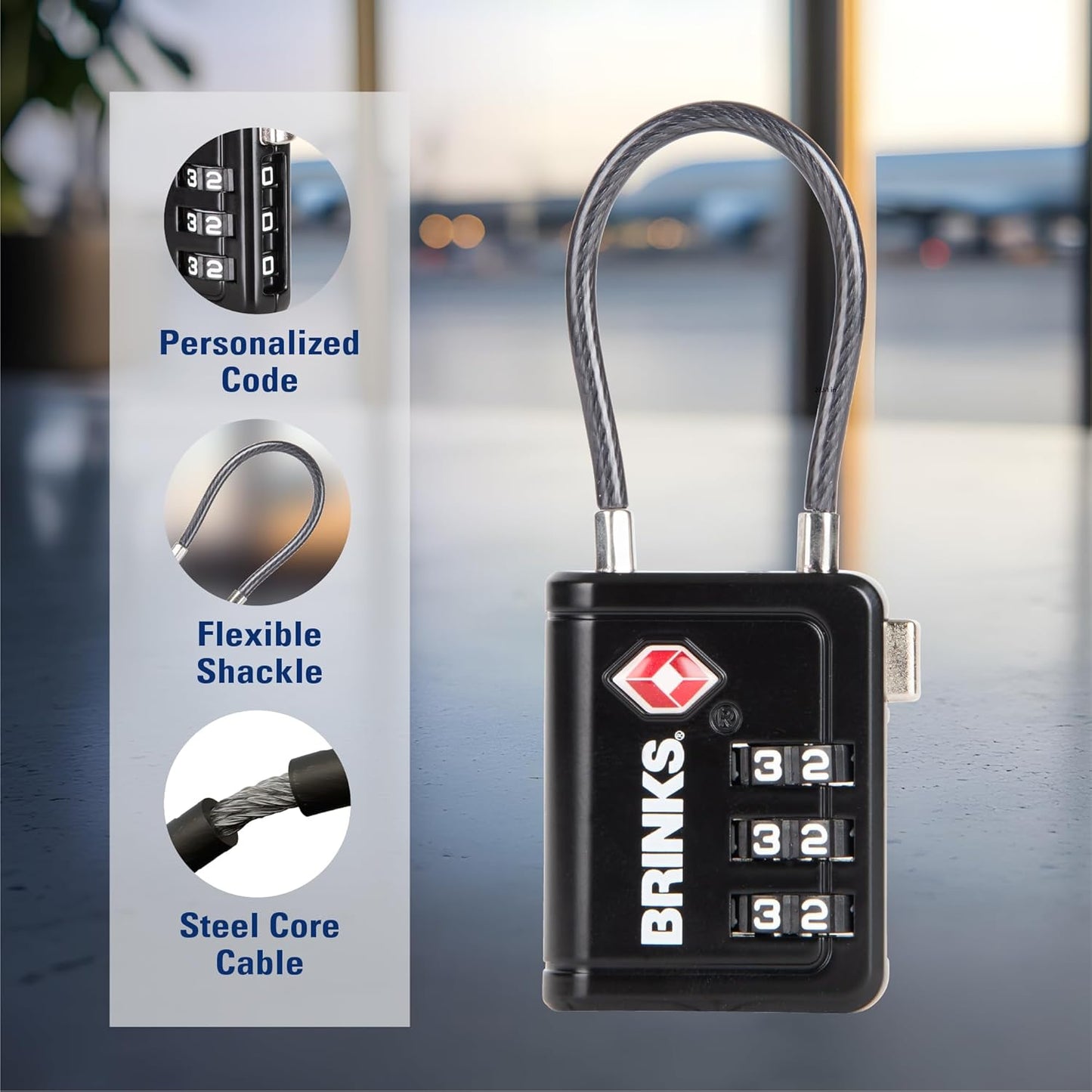 Brinks TSA Accepted Indicator Luggage Lock, Black - Ressetable Combination, New More Secure TSA008 Key, 2 Pack