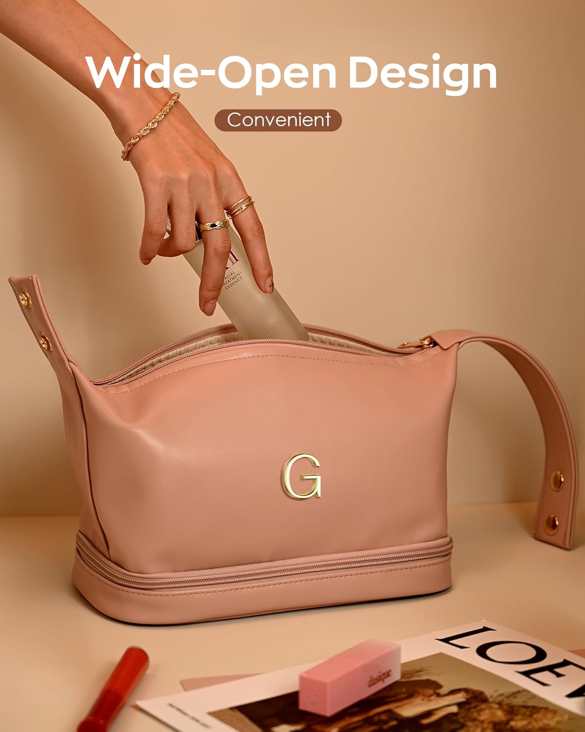 Personalized Gifts for Women, Personalized Makeup Bag with Handle, Initial Double Layer Cosmetic Bag with Makeup Brush Organizer, Travel Toiletry Bag, Birthday Gift for Friends Female Mom