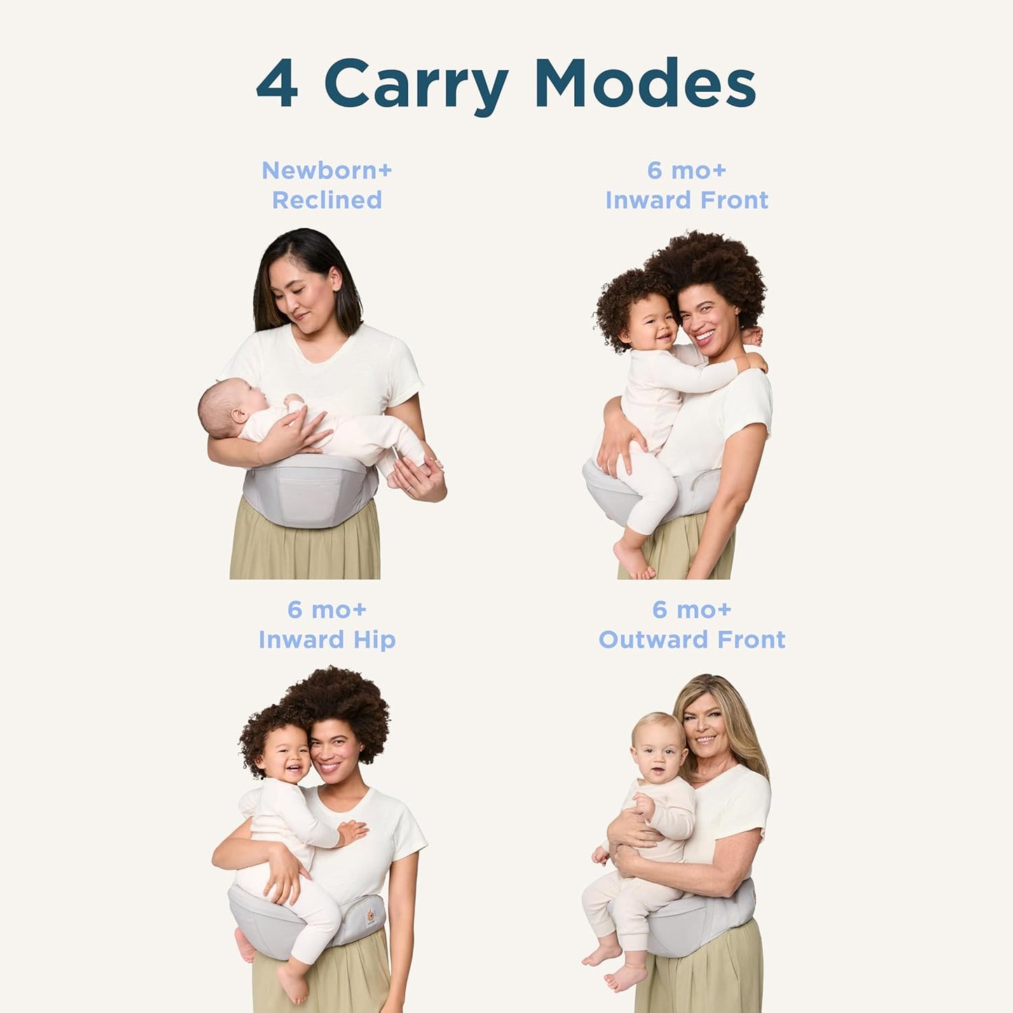 Ergobaby Lift Ergonomic Baby Hip Seat Carrier with Storage, Comfortable Wide Waistbelt and Lumbar Support (17lbs - 45lbs) - Anti-slip Toddler Carrier - Pearl Grey