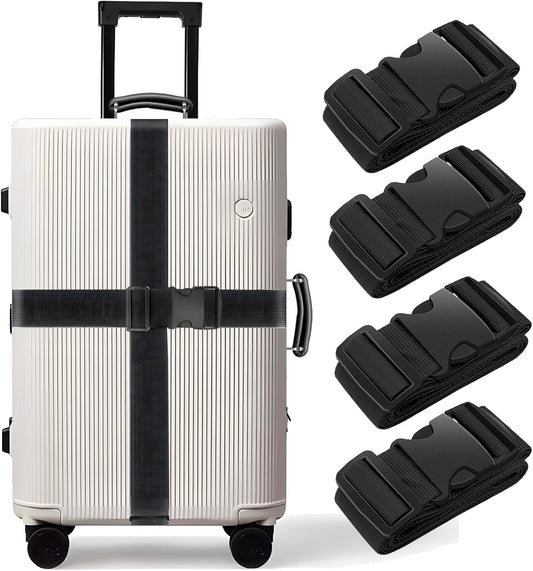 BILIONE 4 Pack Luggage Straps 79" Long Belts Keep Suitcase Secure While Traveling, TSA Approved Add a Bag Premium Accessory for Travel Bag Closure (4 Pcs Black)