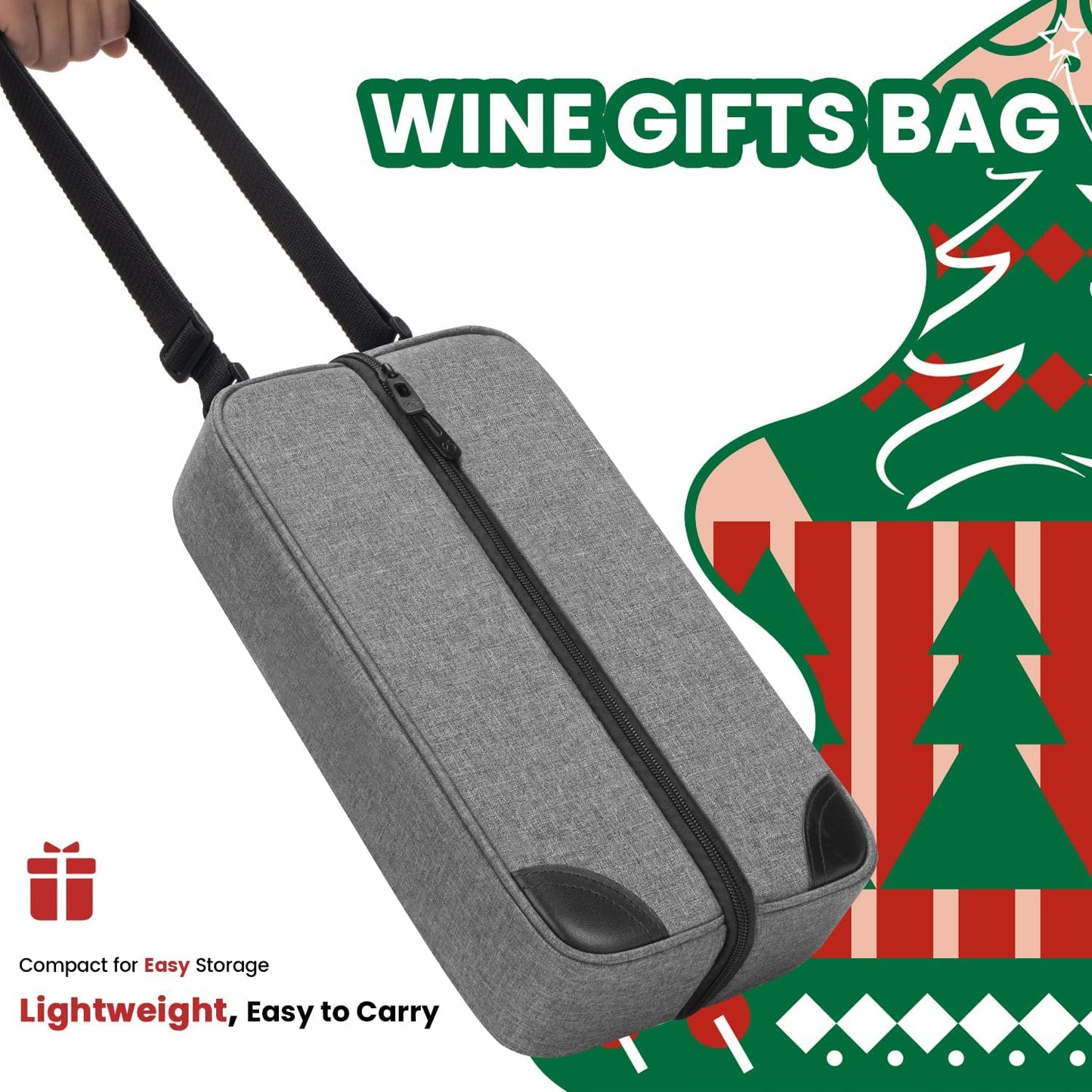 ALLCAMP Wine Tote Bag with Cooler Compartment，Picnic Set Carrying Two Sets of Tableware（Gray）