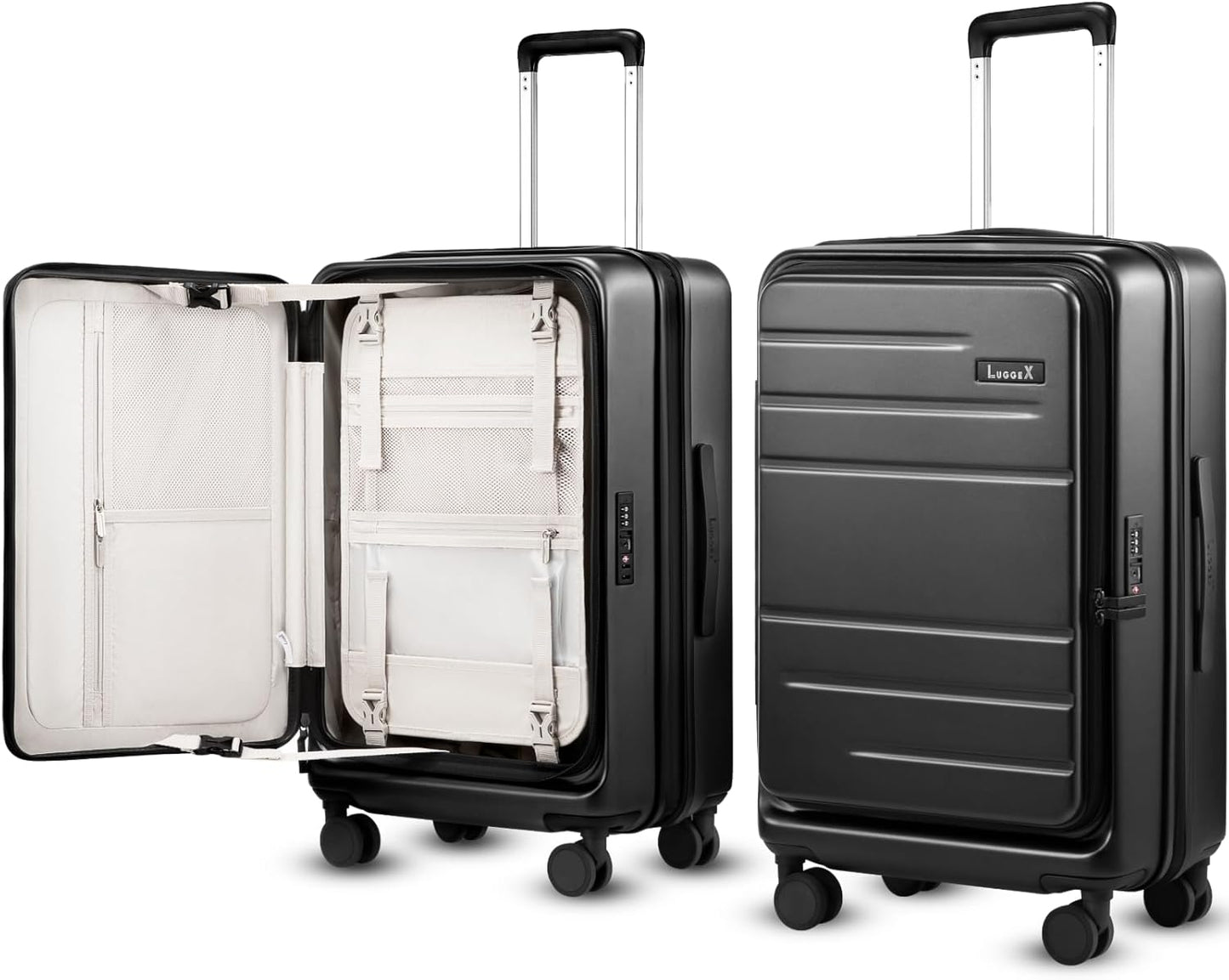 Checked Luggage Top Opening, FLT Expandable Polycarbonate Hard Shell Suitcase with Wheels (FLO-Lite, Black, 24 Inch, 63L-70L)