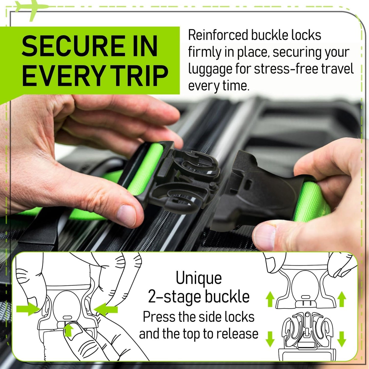 Untethered Luggage Straps | TSA-Approved Suitcase Belts with Heavy-Duty Buckles. Secure Adjustable Travel Accessories for Checked Bags. 4-Pack