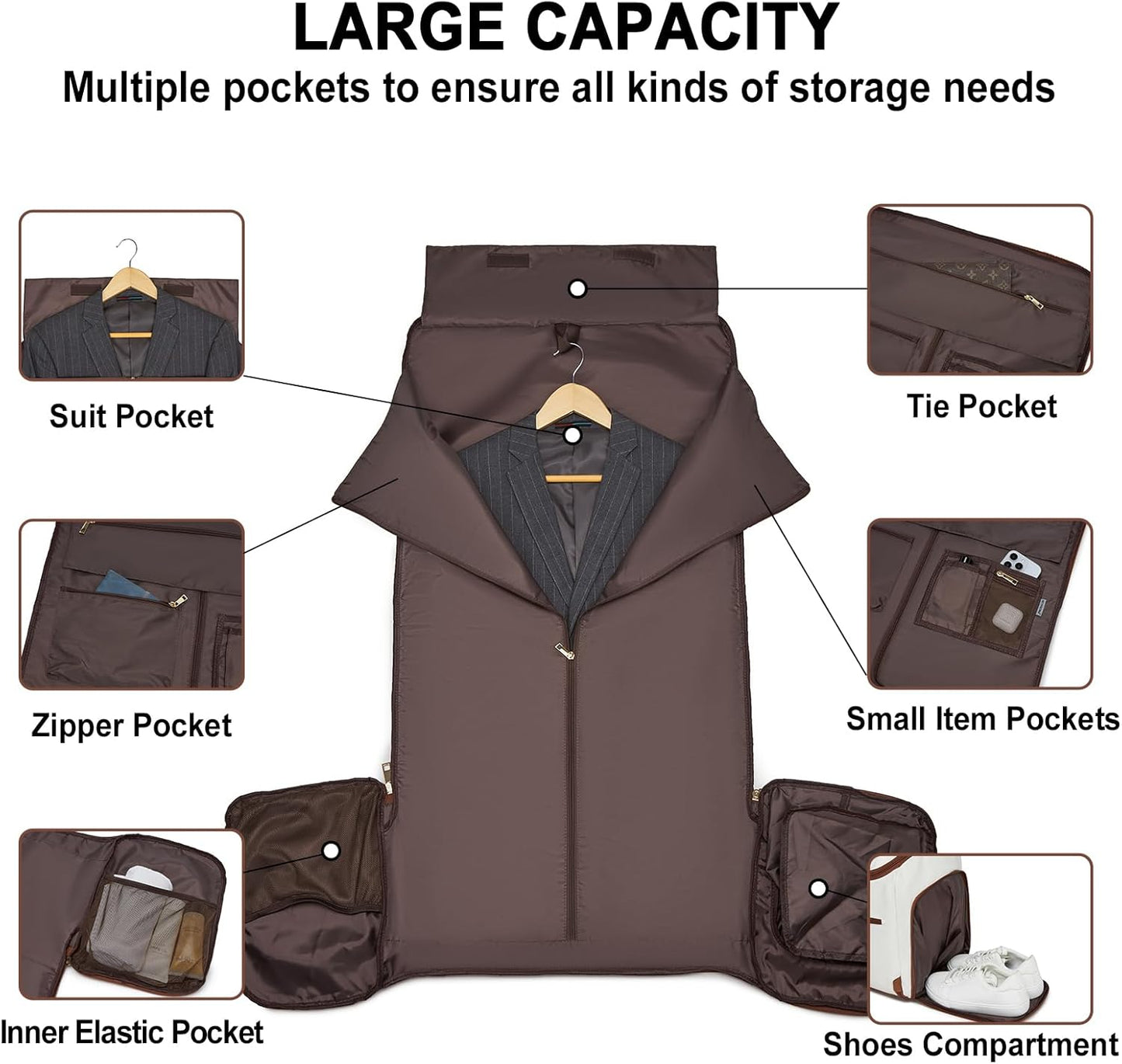 Carry On Garment Bag for Travel, Convertible Travel Garment Bag for Men Women, 2 in 1 Hanging Suitcase Suit Business Travel Bag