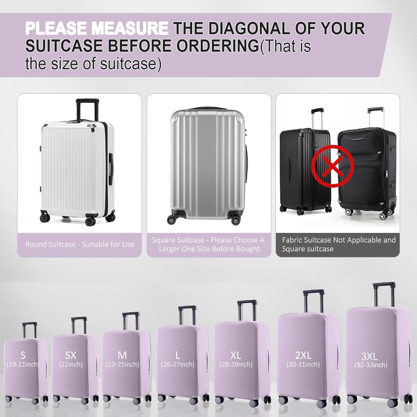 Travel Luggage Cover Suitcase Protector Scratch-Resistant Fit 19-31 Inch Suitcase, Not Included Suitcase (Lavender Purple, S(19-21 inch))
