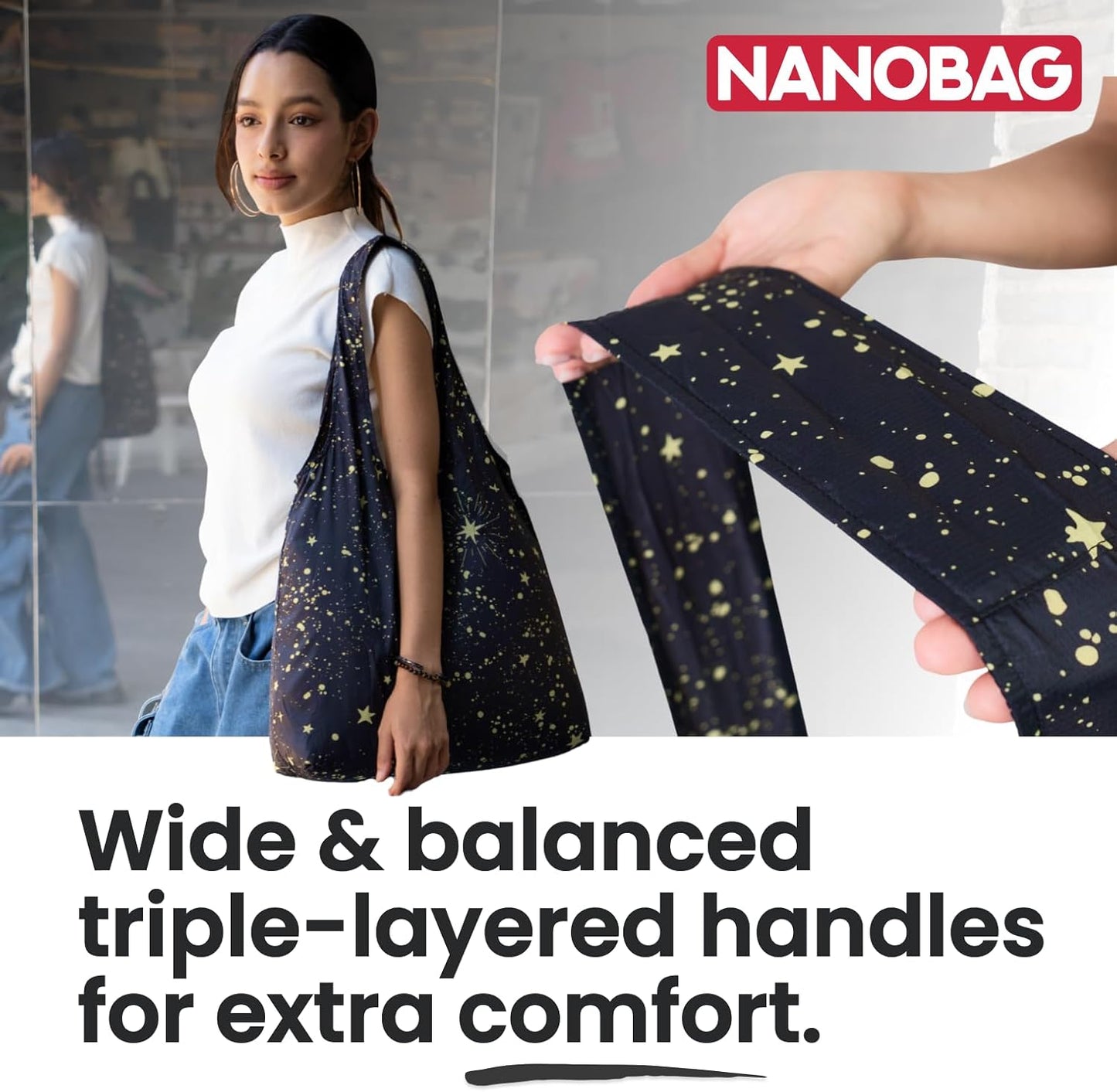 Nanobag Ultra-Lightweight Foldable Sling for Women & Men, Reusable Grocery & Travel Bag, Packable Collapsible Compact Market Crossbody (Sling Navy)