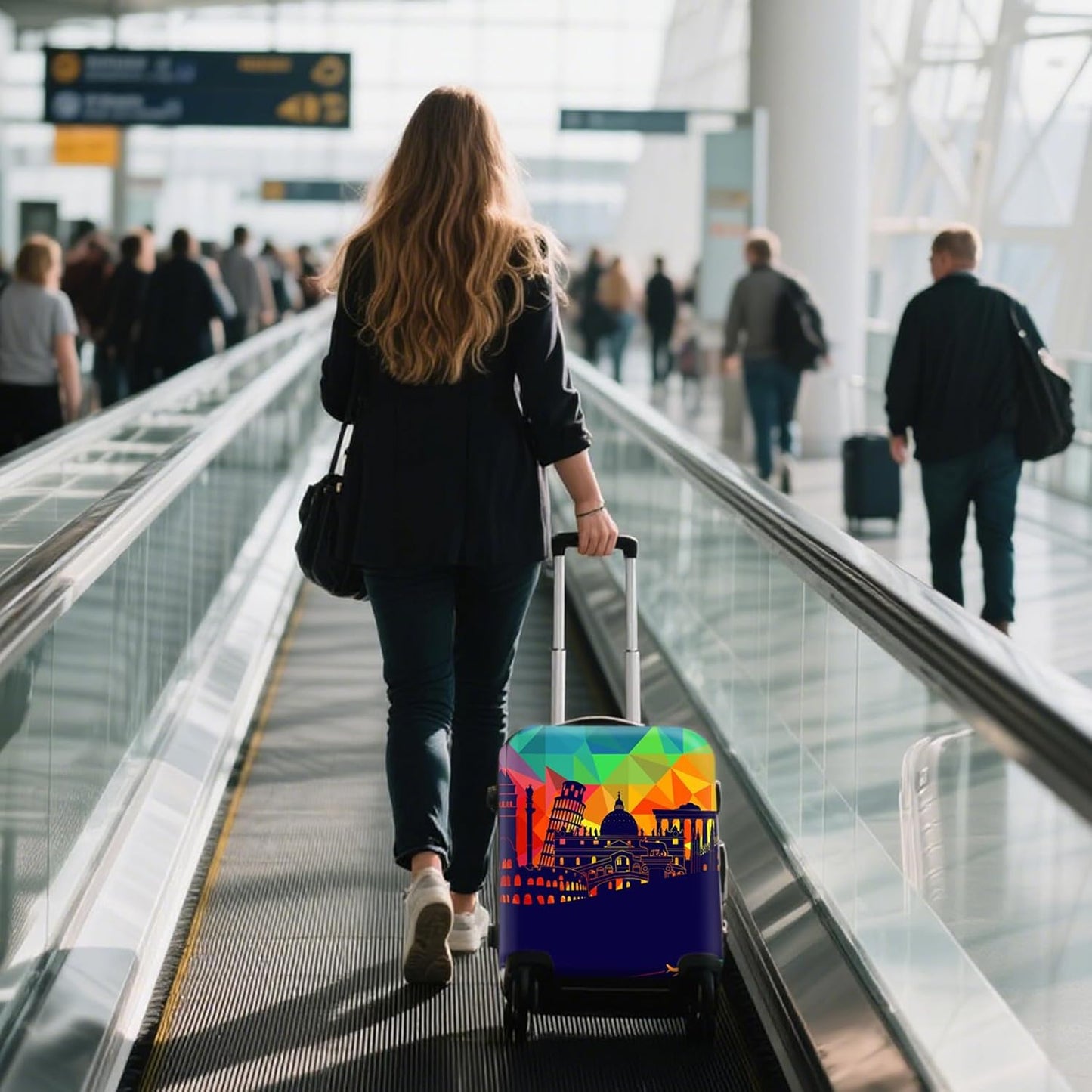 WUJIAONIAO Travel Luggage Cover Spandex Suitcase Protector Washable Baggage Covers (L (for 25-28 inch luggage), City)