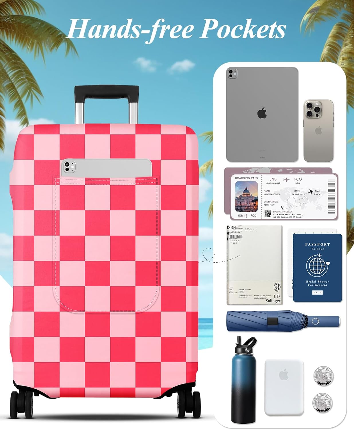 Slohif Luggage Cover for Suitcase Tsa Approved Protector - Luggage Sleeve Large Suit Case Cover Travel Stretch Baggage Case Protective Washable Fit 30-32 Inch Checkered XL