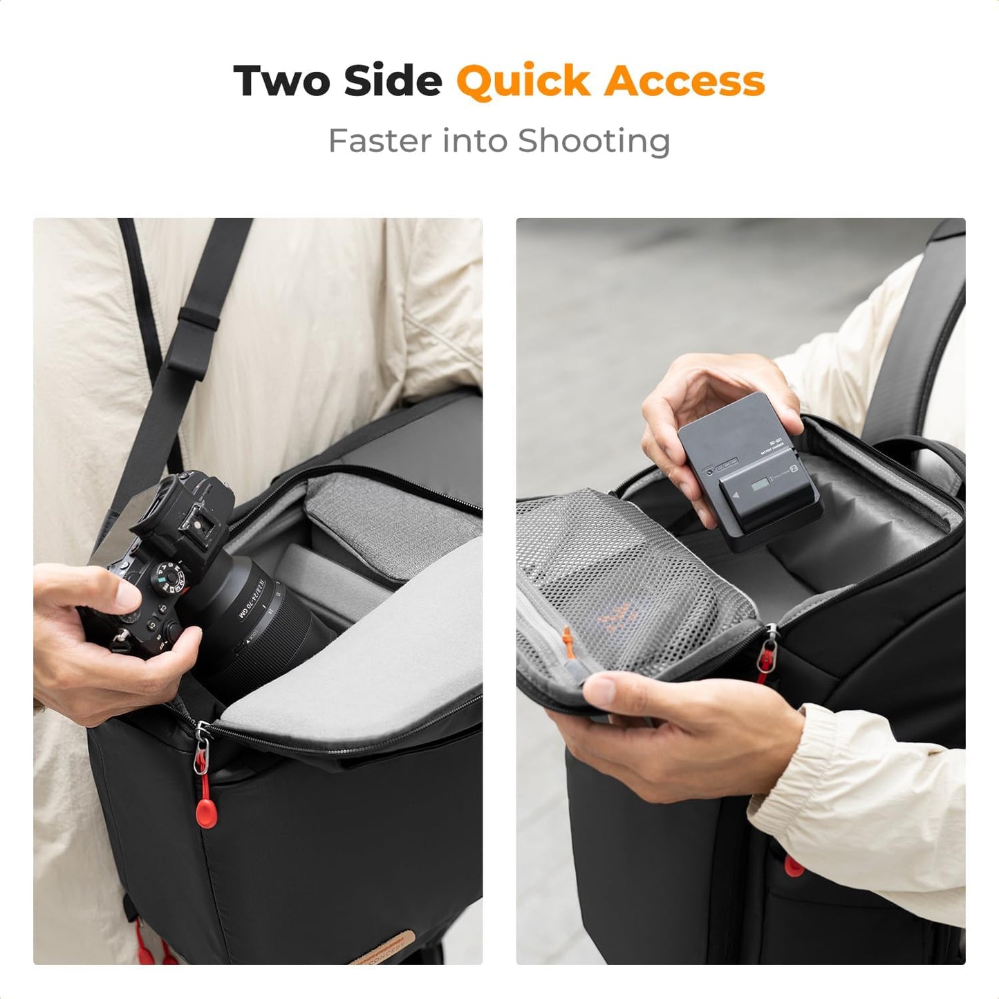 K&F CONCEPT Camera bags Waterproof 25L Large Capacity Camera Case with Raincover Camera Case 15.6 Inch Laptop Compartment Compatible with Canon/Nikon/Sony/DJI Mavic Drone Travel Camera Backpack
