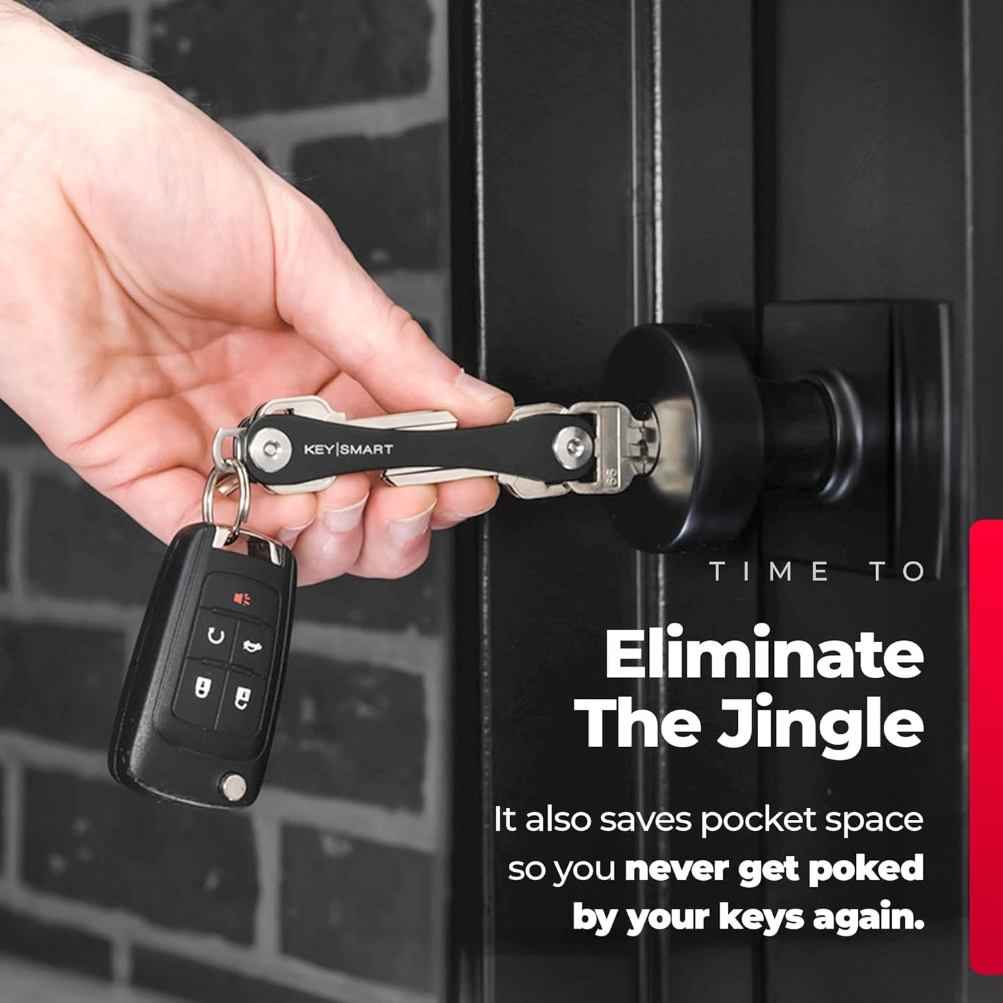KEYSMART Key Holder for Keychain - Compact Key Organizer for Key Chain, Minimalist Clutter-Free EDC Keychains, Key Ring for Car Fobs Key Chains, Expandable (Up to 8 Keys, Black Flex)