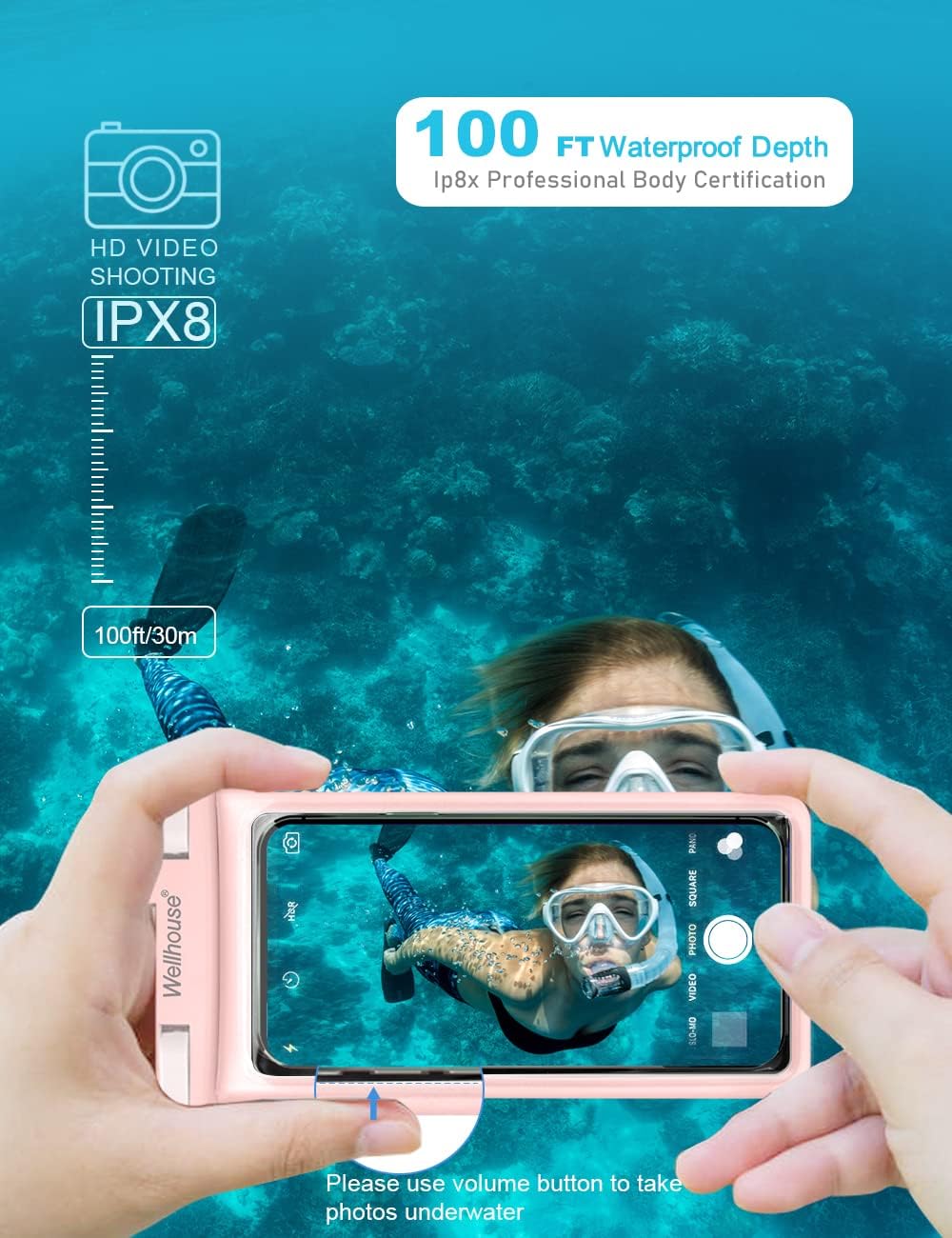 wellhouse Waterproof Phone Pouch, Waterproof Phone Case for iPhone 16 15 14 13 12 Pro Max XS Samsung, IPX8 3D Cellphone Dry Bag Beach Essentials (2 Pack -Pink & White7.0, 7 inch)