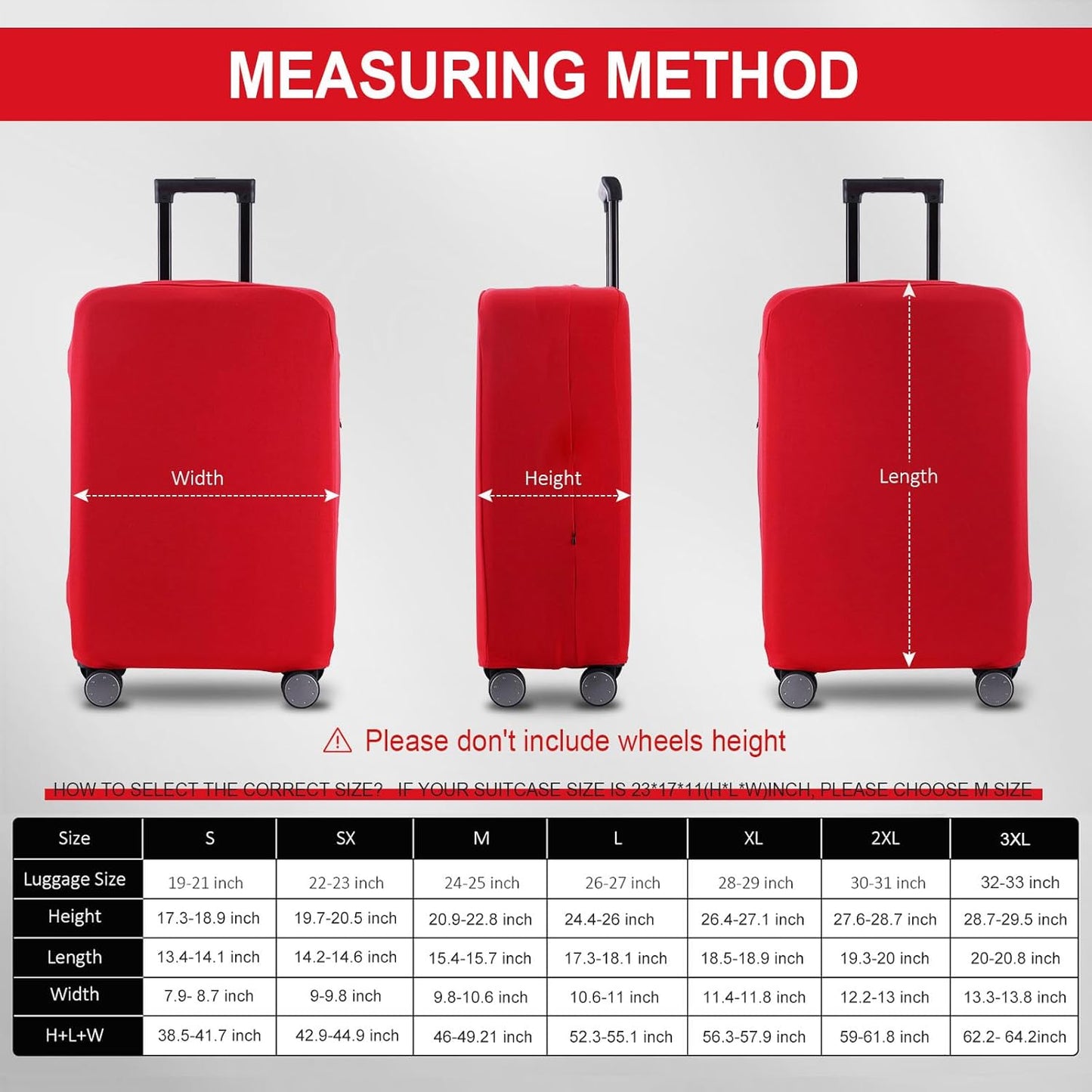 Travel Luggage Cover Suitcase Protector Scratch-Resistant Fit 19-31 Inch Suitcase, Not Included Suitcase (Red, S(19-21 inch))
