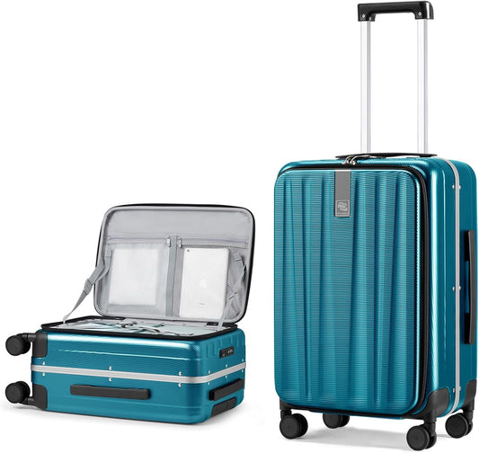 Hanke 24 Inch Checked Luggage PC Hard Case Luggage Top Opening Aluminum Frame Tsa Luggage Suitcases with Wheels for Travel Woman Men, Caribbean Blue.