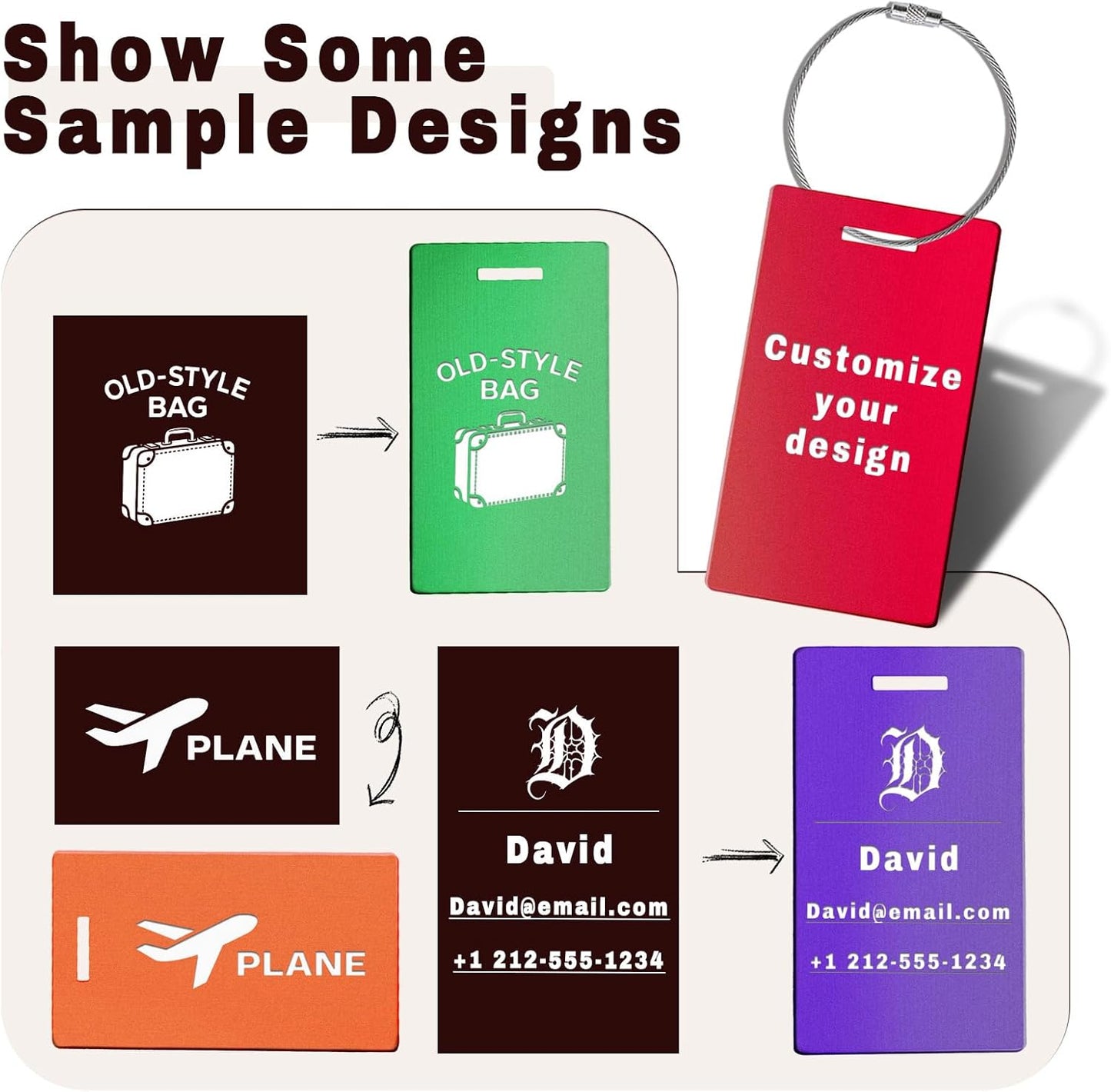 4 pcs Personalized Luggage Tags for Travel Durable Aluminium Luggage Tags for Suitcases Custom Bag Tags for Backpacks Heavy Duty Personalized Baggage Tags for Birthday Gifts(Small,Black)
