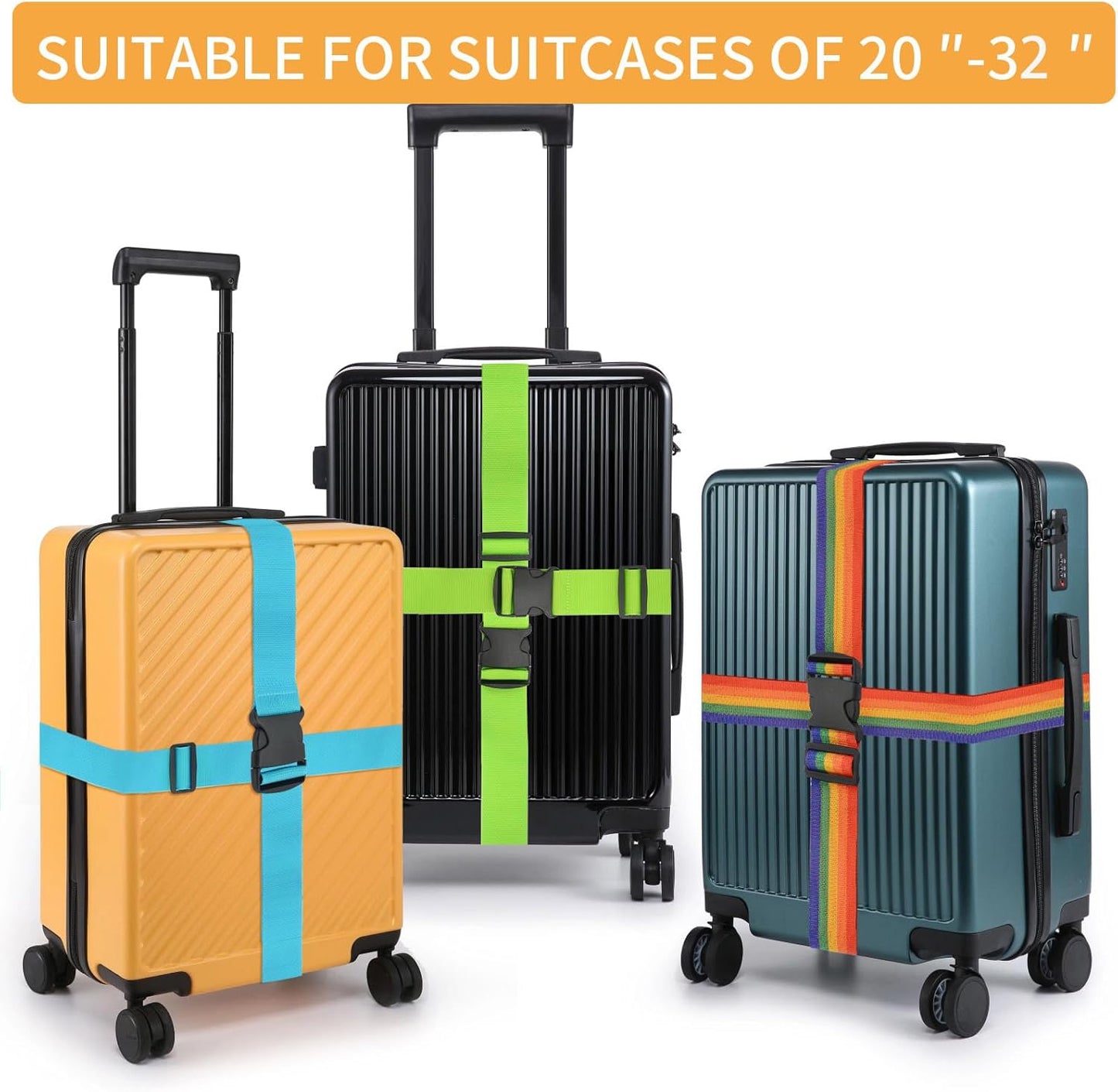 BILIONE 4 Pack Luggage Straps 79" Long Belts Keep Suitcase Secure While Traveling, TSA Approved Add a Bag Premium Accessory for Travel Bag Closure (Blue+Orange+Rose Pink+Green)
