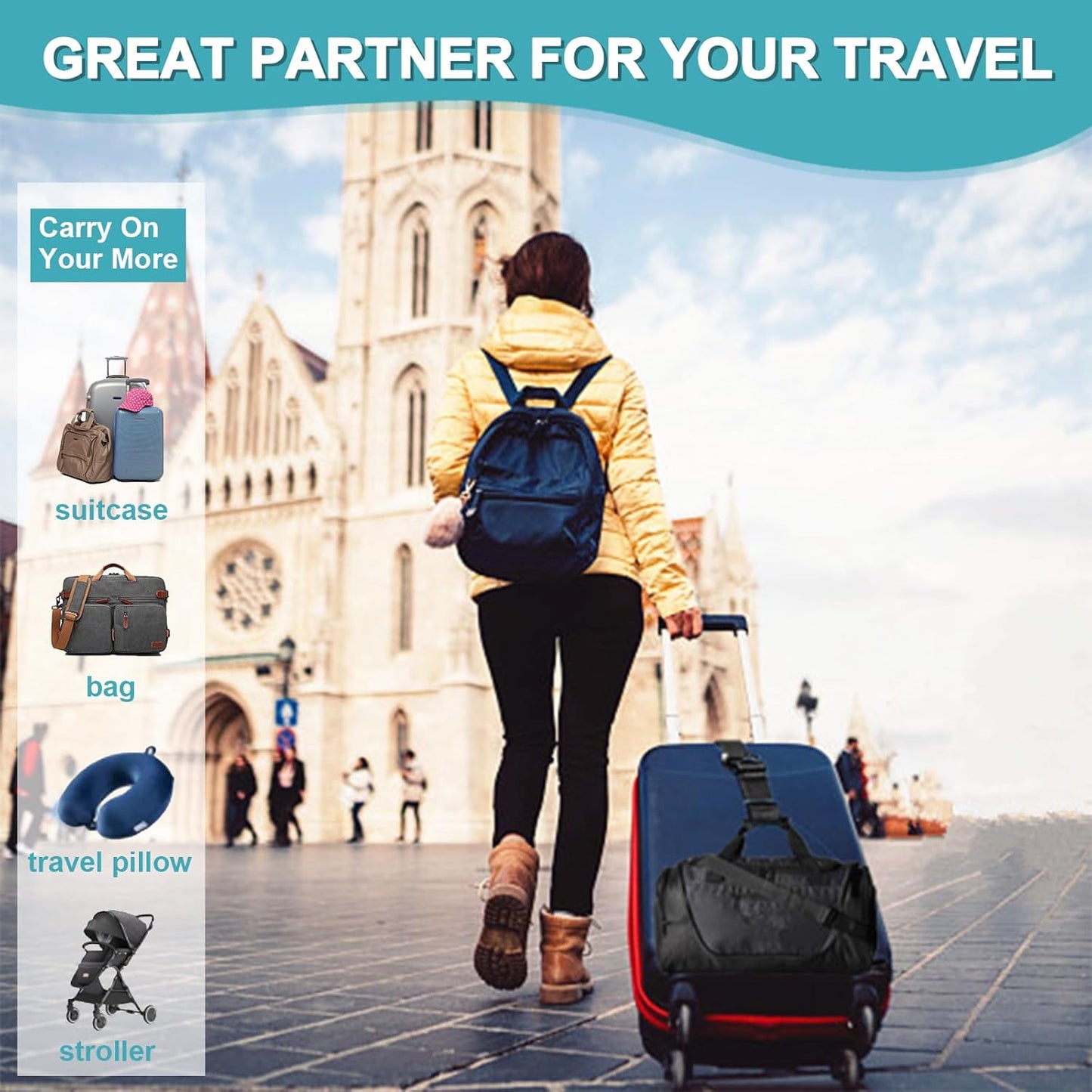 2Pack Luggage Straps for Suitcases, Travel Connector for Carry On Bag, Add Bag to Connect Two Suitcases, Adjustable Belt Attachment Accessories for Connect Your 3 Luggages, Pink
