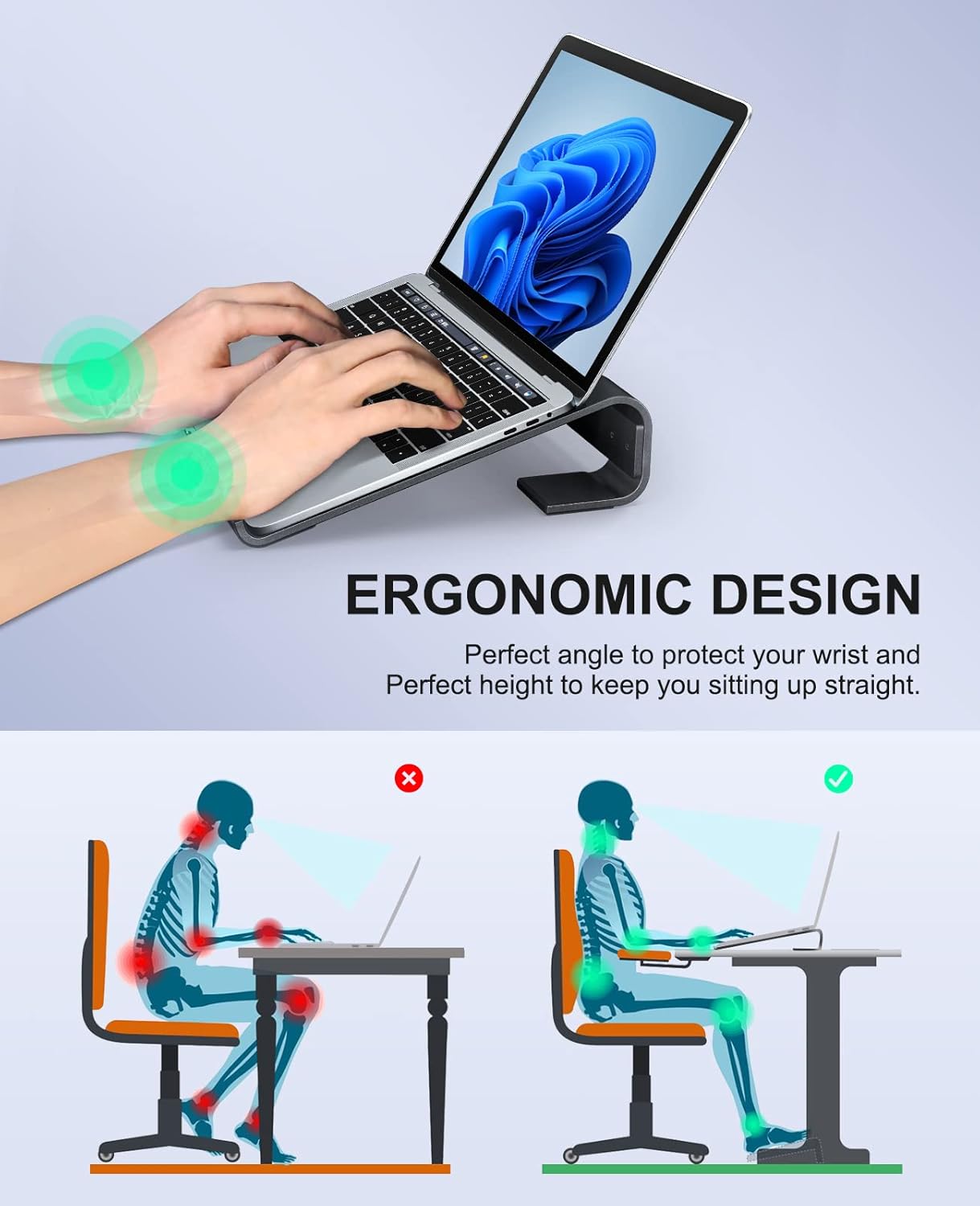Soqool Laptop Stand for Desk, Ergonomic Detachable Laptop Riser, Aluminum MacBook Stand, Compatible with 12-17'' All Laptops Such as MacBook Pro/HP/Dell/Lenovo, Black
