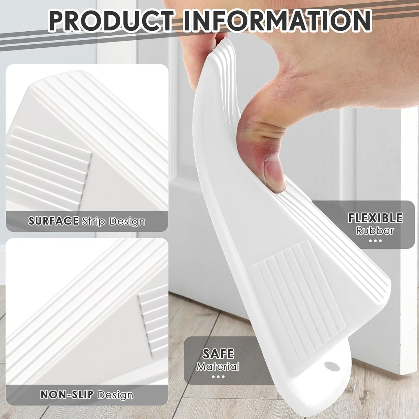 Frienda 4 Pcs Jumbo Door Stoppers Heavy Duty Door Stopper Tall up to 2inch Tall Wedge TPR Large Wedge Stackable Big Rubber Doorstop for Hotel Carpet Hardwood Concrete and Tile (White)