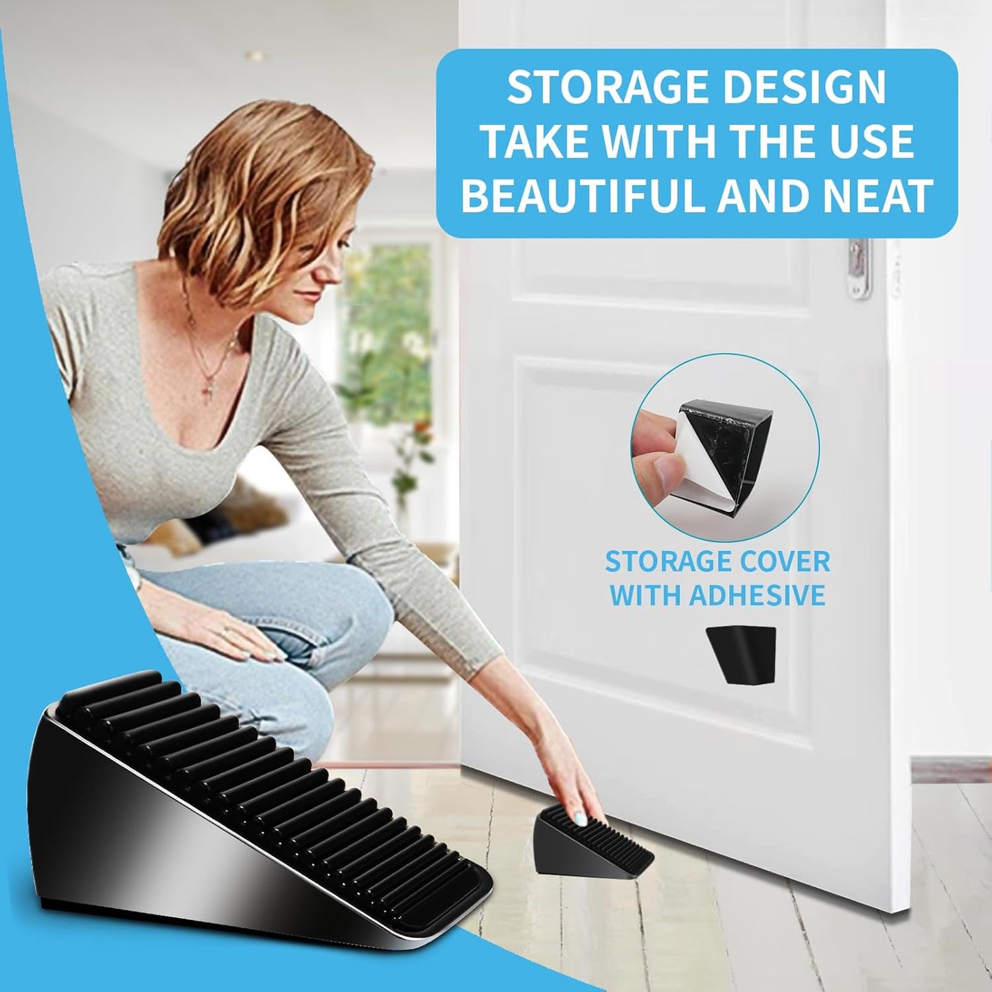 Strongest Tall Door Stopper - Heavy Duty Zinc Alloy & Silicone, Suits Any Heavy Door, Any Smooth Floor