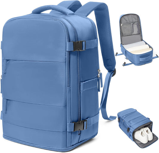 coowoz Travel Backpack for Women Man Carry On Backpack Mochila de Viaje Waterproof Teacher Personal Item Backpack Travel Bag Essentials Rucksack Airplane Accessories Must Haves Sky Blue Small