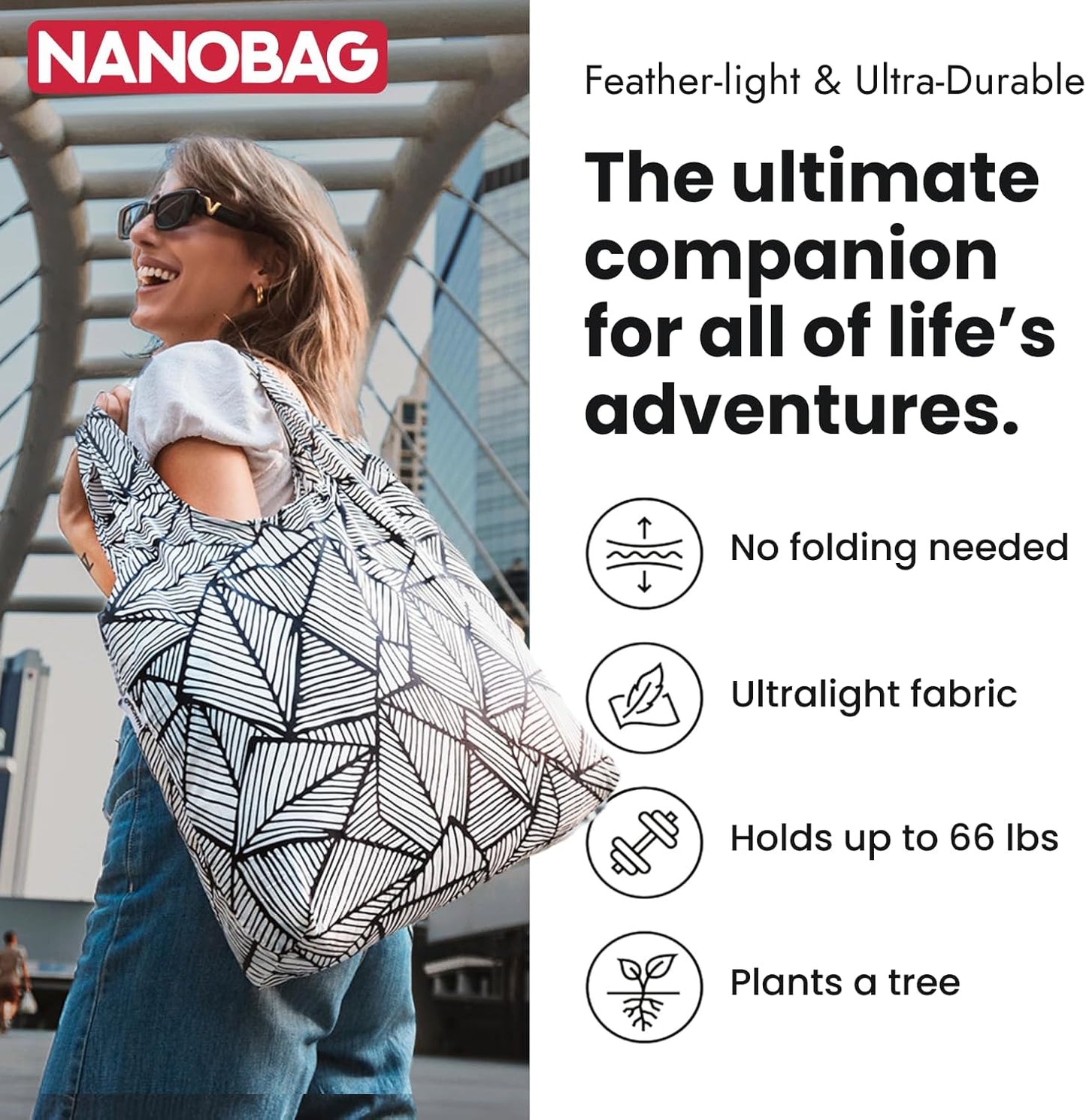 Nanobag Ultra-Lightweight Foldable Tote for Women & Men, Reusable Grocery & Travel Bag, Packable Collapsible Compact Market Essential (Standard Gray)