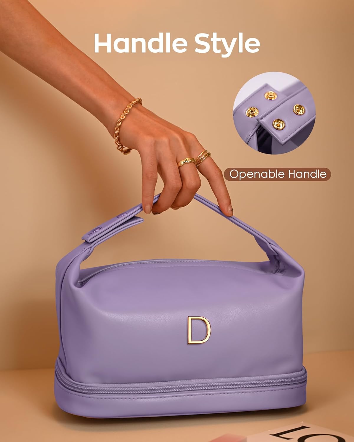 Girlfriend Gifts, Personalized Makeup Bag with Handle, Initial Double Layer Cosmetic Bag with Makeup Brush Organizer, PU Leather Travel Toiletry Bag Gifts for Women Her Friend Sister Mom Gift