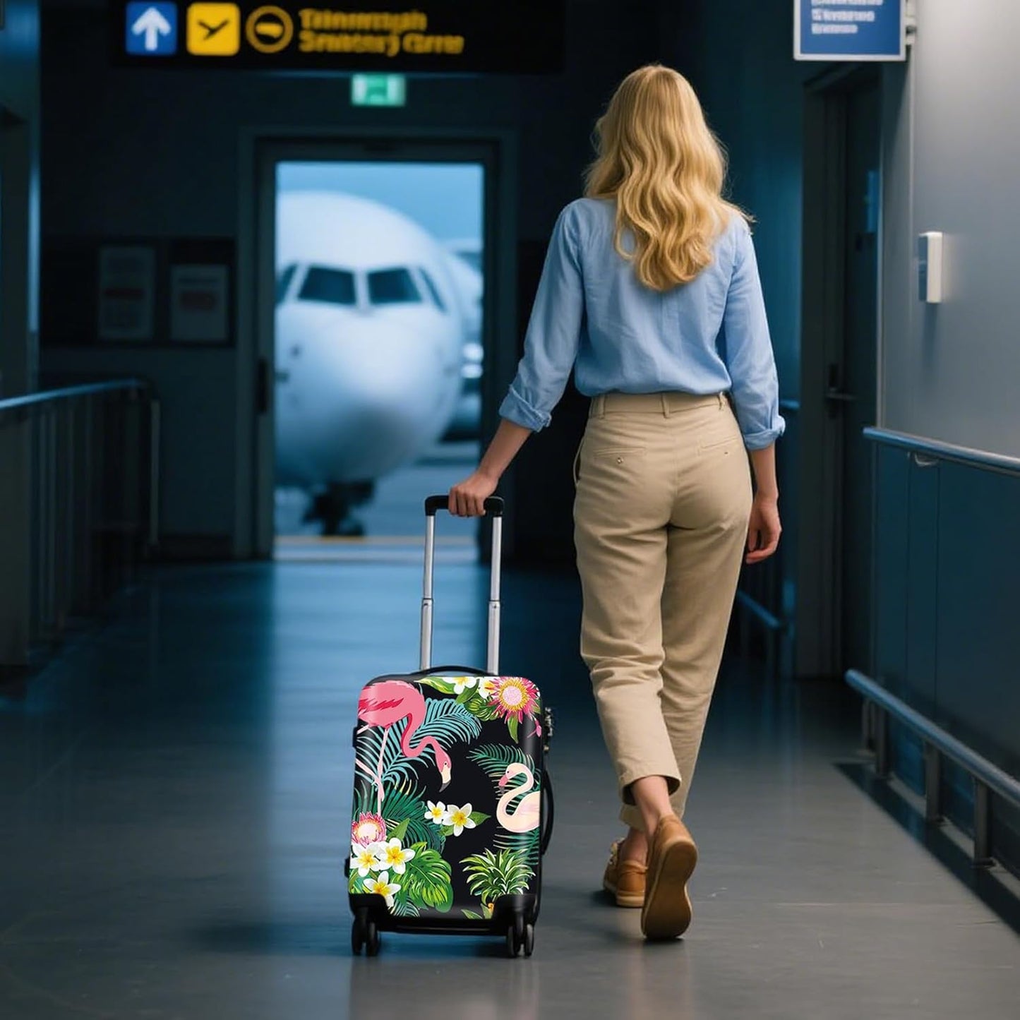 WUJIAONIAO Travel Luggage Cover Baggage Suitcase Protector Fit for 18-32 Inch Luggage (L (for 25-28 inch luggage), Flower flamingo)