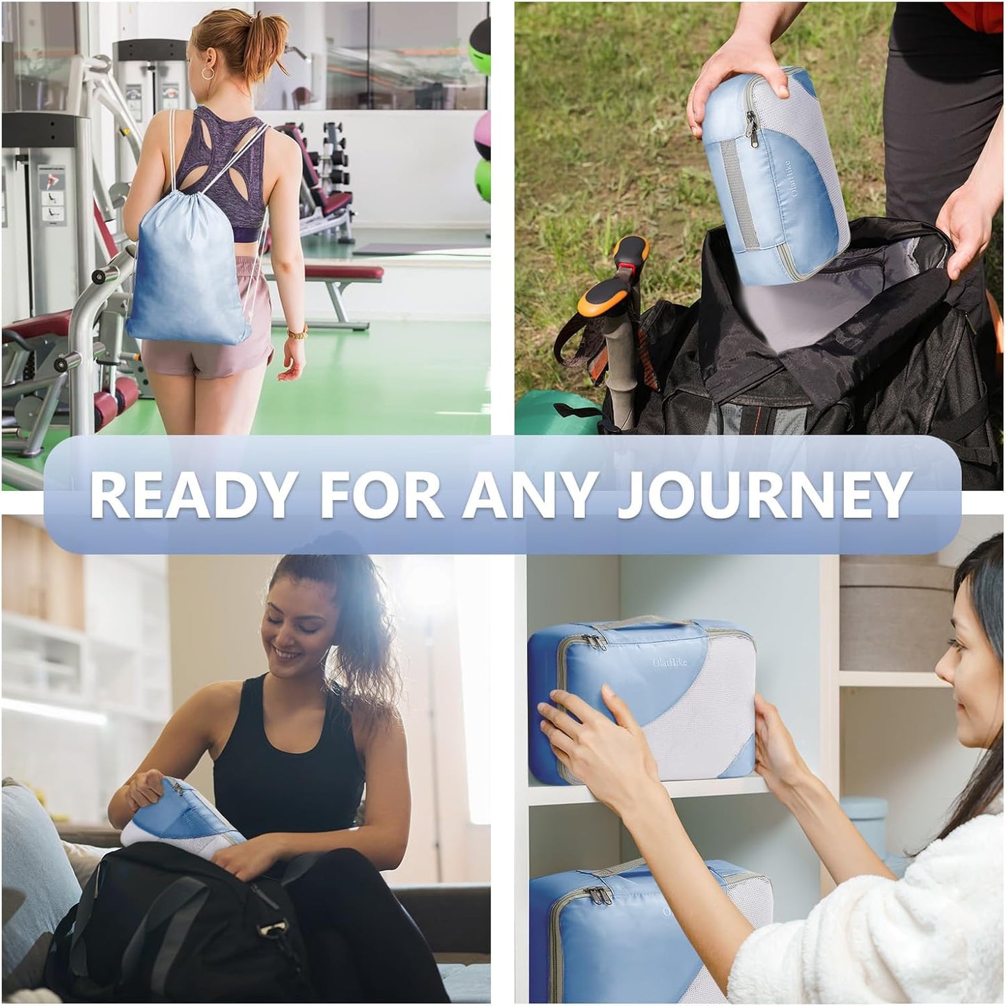 OlarHike 8 Set Packing Cubes for Travel, 4 Various Sizes(Extra Large,Large,Medium,Small), Luggage Organizer Bags for Trip Accessories Essentials, for Carry on Suitcases (Blue)