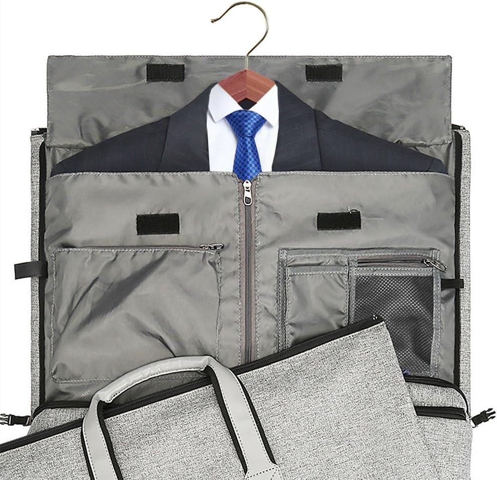 Modoker Convertible Garment Bag with Shoulder Strap, Carry on Garment Duffel Bag for Men Women - 2 in 1 Hanging Suitcase Suit Travel Bags (Grey)