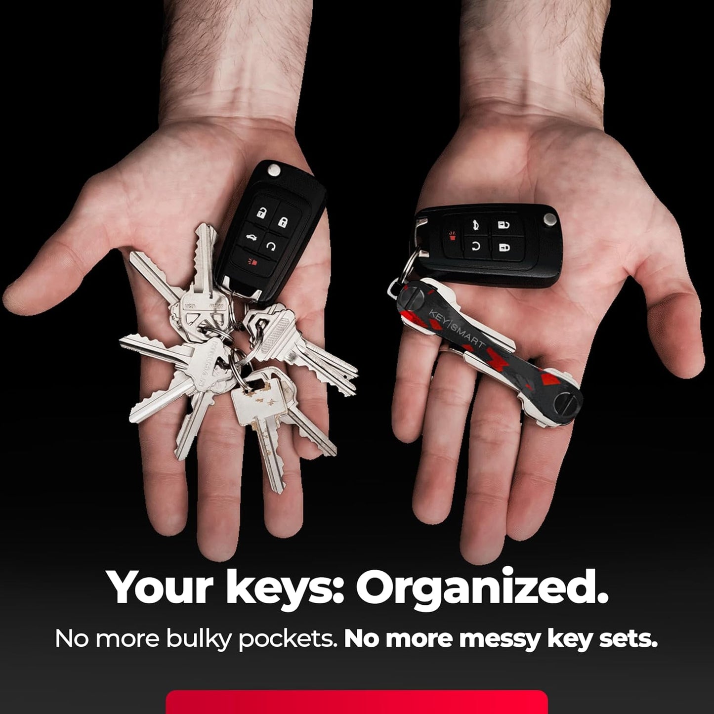 KEYSMART Key Holder for Keychain - Compact Key Organizer for Key Chain, Minimalist Clutter-Free EDC Keychains, Key Ring for Car Fobs Key Chains, Expandable (Up to 14 Keys, Red Forged Carbon Fiber)