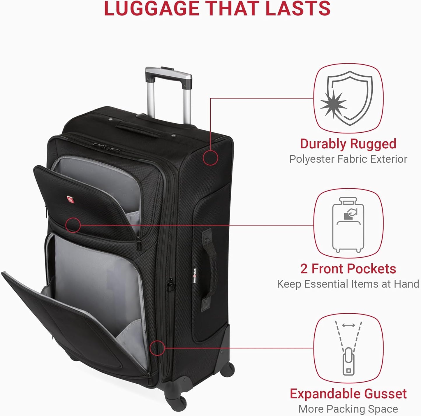 SwissGear Sion Softside Expandable Luggage, Black, 3-Piece Set (21/25/29)