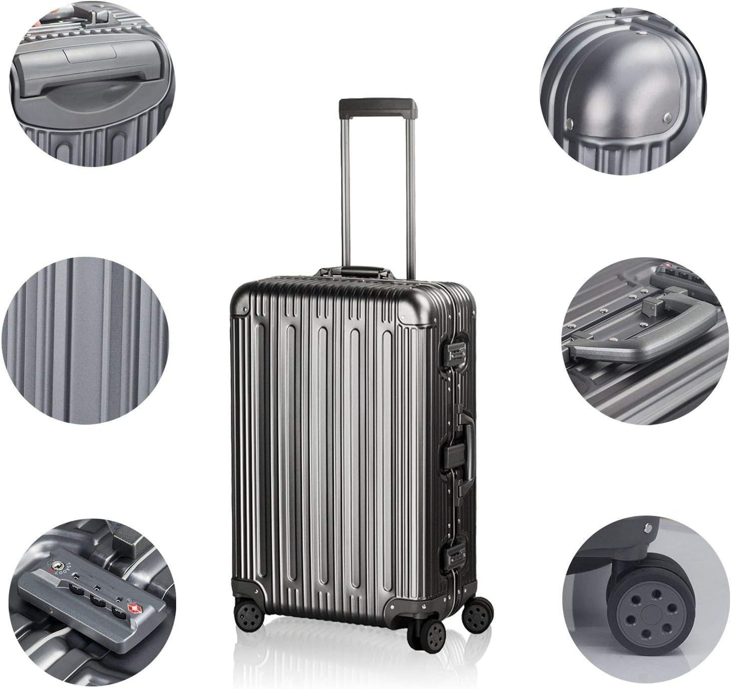 TRAVELKING All Aluminum Luggage Zipperless Hard Shell Suitcase with TSA Lock Spinner Wheels Lightweight Metal Alloy Suitcases (Grey, 28 inch)