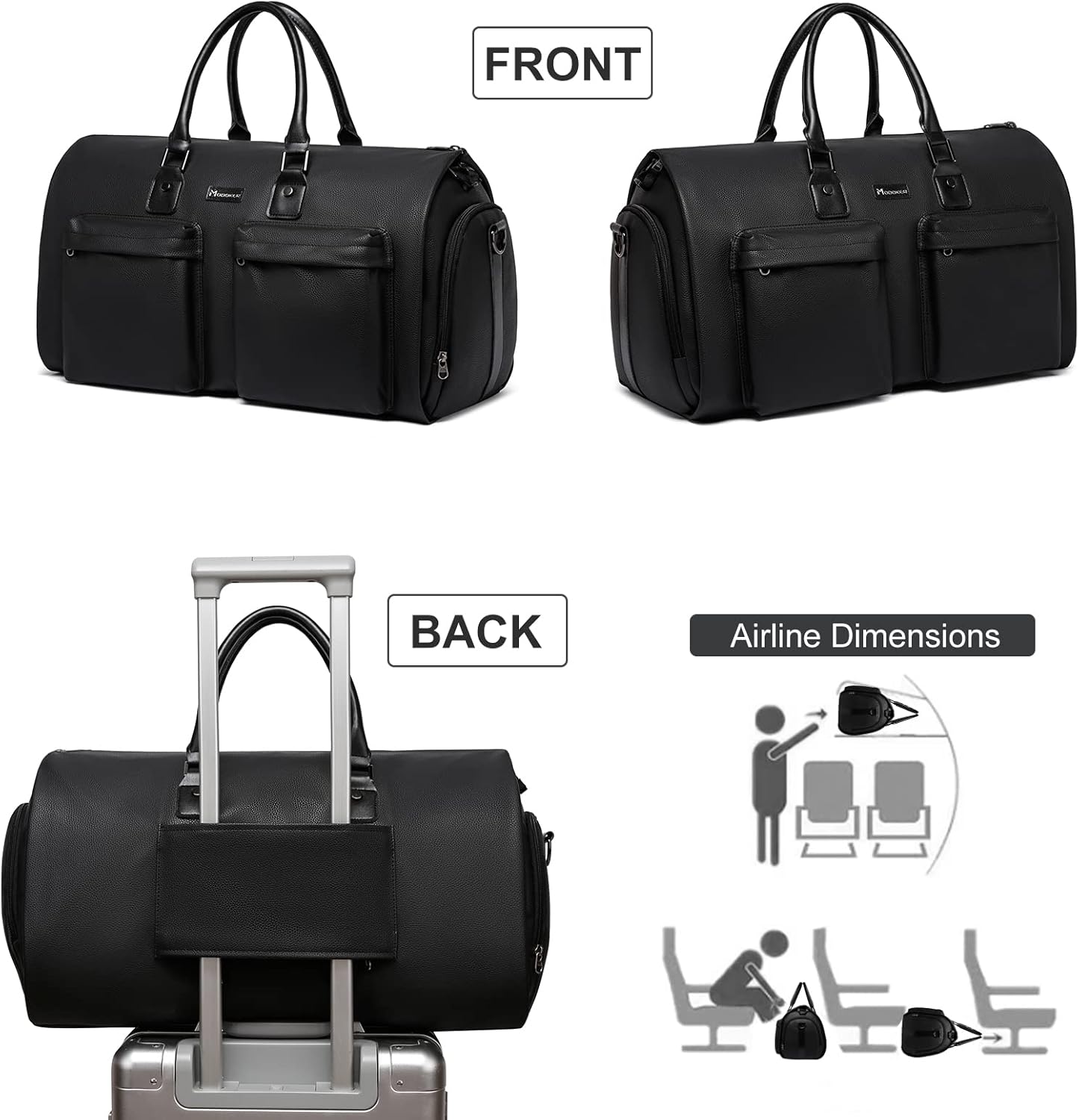 Modoker Garment Bags for Travel Carry on Duffle Bags for Airplane Weekender Suit Bags for Men Travel,2 in 1 Travel Duffel ang Garment Bags for Hanging Clothes,Black