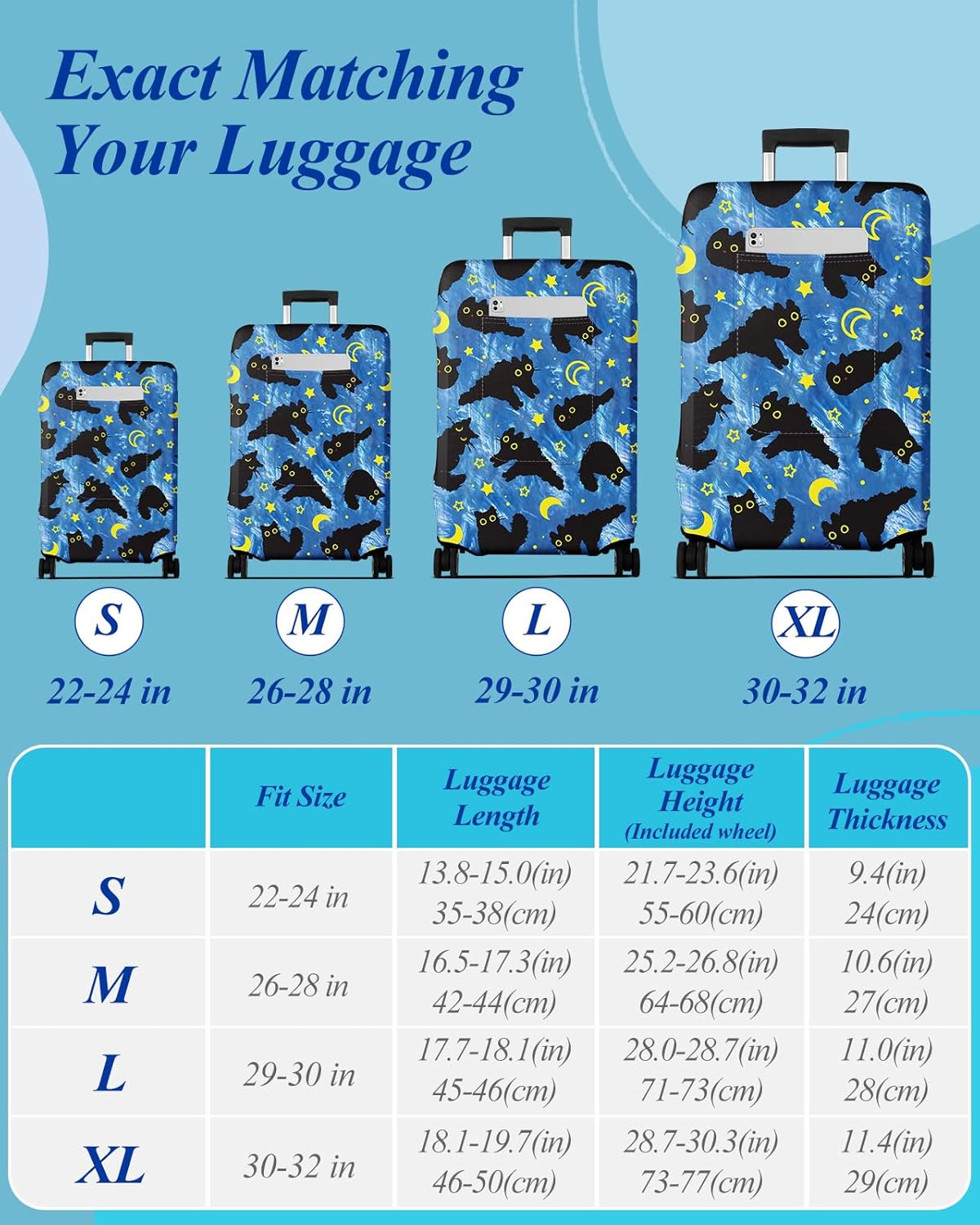 Slohif Luggage Cover for Suitcase Tsa Approved Protector - Luggage Sleeve Large Suit Case Cover Travel Stretch Baggage Case Protective Washable Fit 30-32 Inch Black Cat XL
