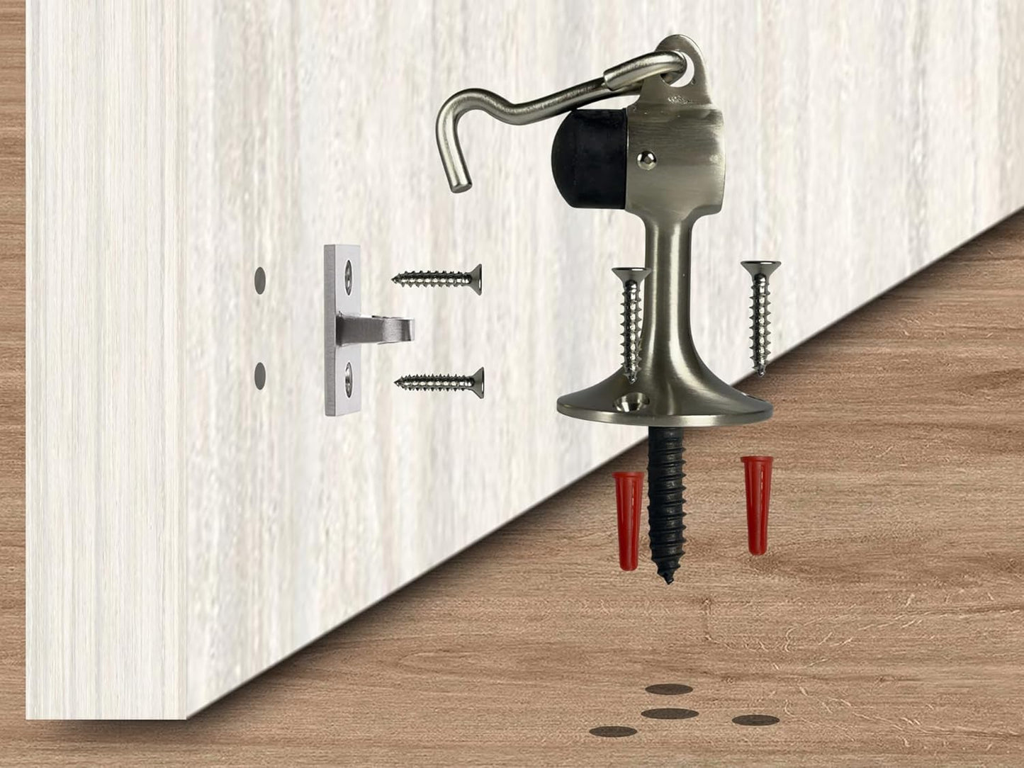 QCAA Door Stop, Solid Brass, Height 3-15/16", Satin Nickel, 1 Pack, Made in Taiwan