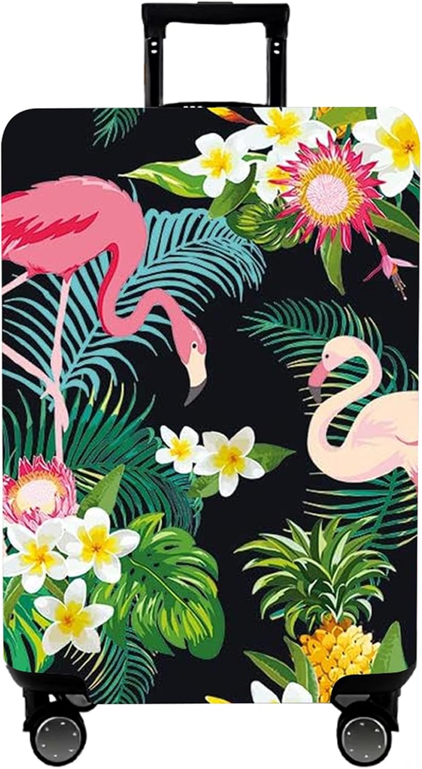 WUJIAONIAO Travel Luggage Cover Baggage Suitcase Protector Fit for 18-32 Inch Luggage (L (for 25-28 inch luggage), Flower flamingo)