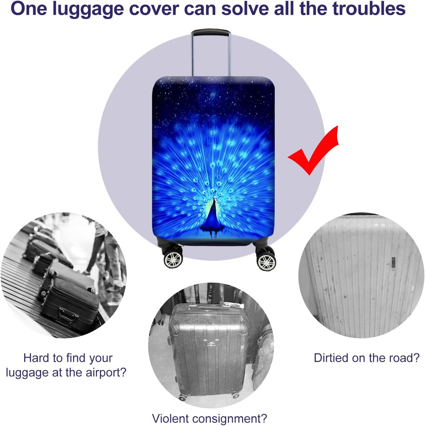 7-Mi Suitcase Cover 3D Print Design Travel Luggage Protector Trolley Case Cover 22"-24" Sleeve, BluePeacock