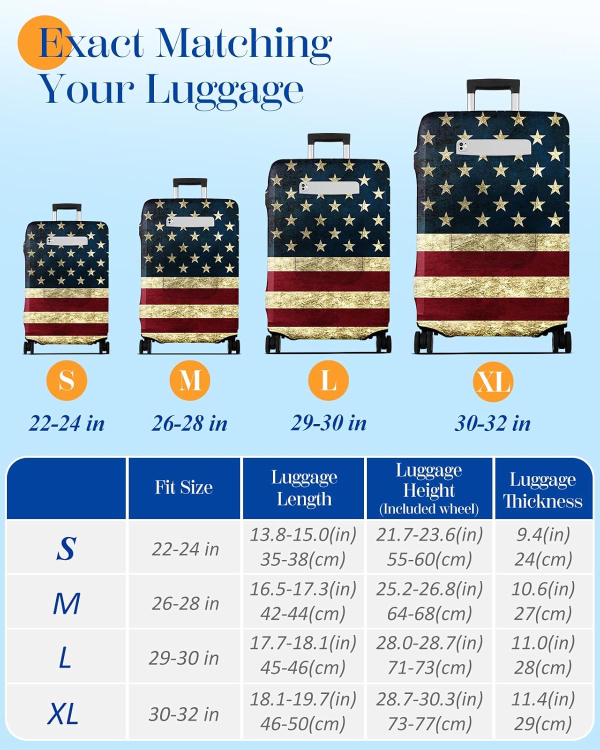Slohif Luggage Cover for Suitcase Tsa Approved Protector - Luggage Sleeve Large Suit Case Cover Travel Stretch Baggage Case Protective Washable Fit 30-32 Inch Flag XL