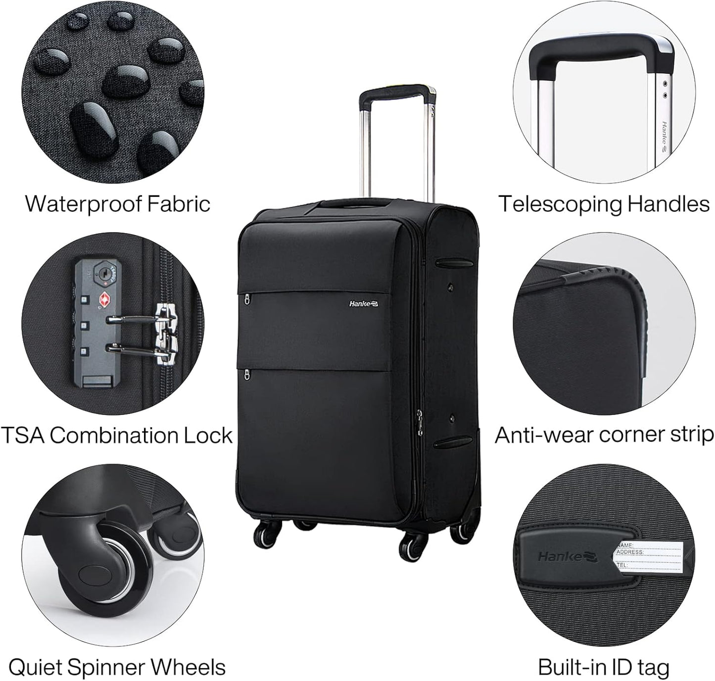 Hanke 20 Inch Expandable Carry On Luggage 22x14x9 Airline Approved Softside Suitcases with Wheels Lightweight Travel Luggage Rolling Suitcase with Lock for Men and Women.(Dark Gray)