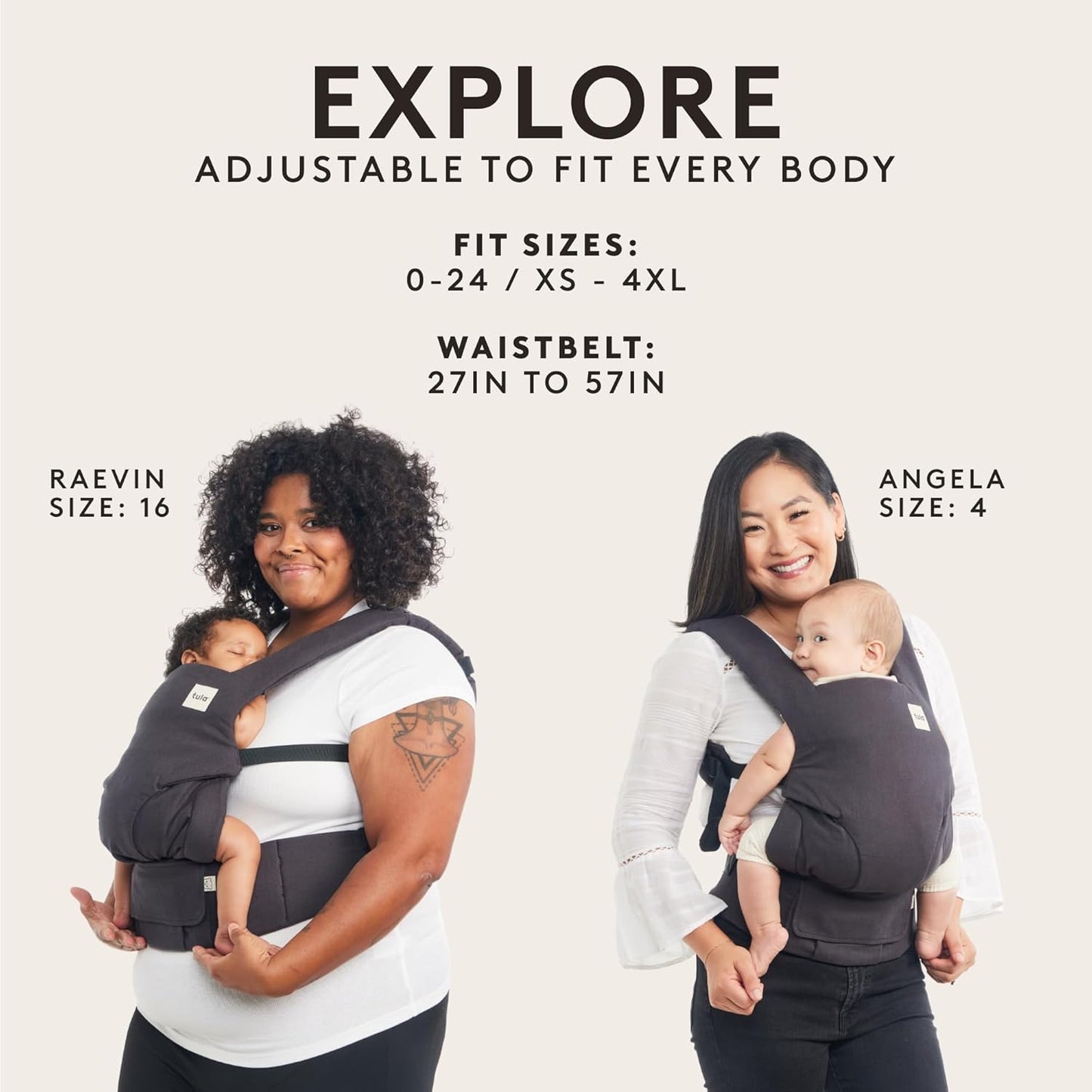 Baby Tula Explore Carriers - Breathable Baby Carrier Newborn to Toddler - Adjustable Toddler Carrier - Multiple Ergonomic Positions Front and Back - Ergonomic Fit for 7-45 lb - Hemp, Mariam