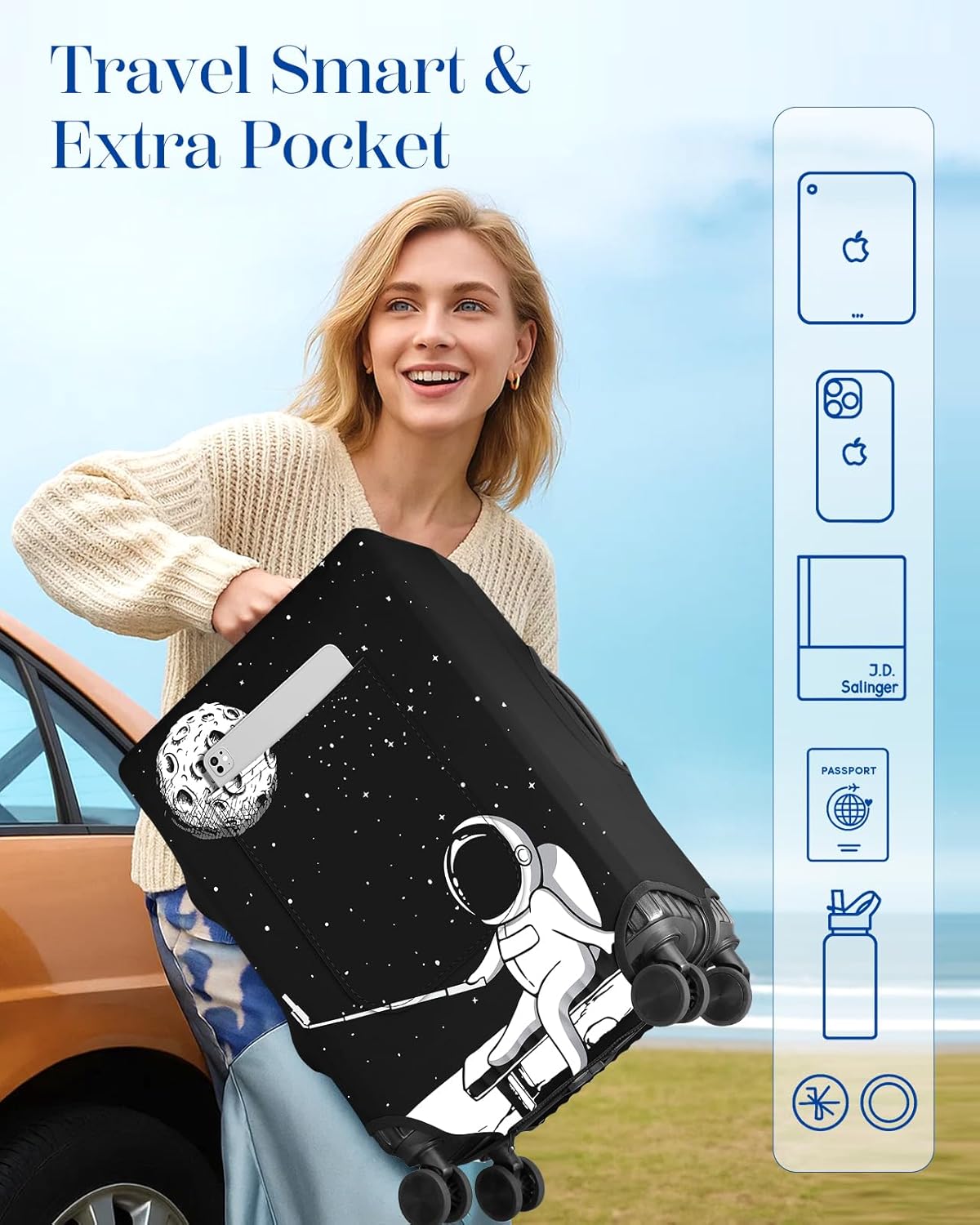 Slohif Luggage Cover for Suitcase Tsa Approved Protector - Luggage Sleeve Large Suit Case Cover Travel Stretch Baggage Case Protective Washable Fit 30-32 Inch Astronaut XL