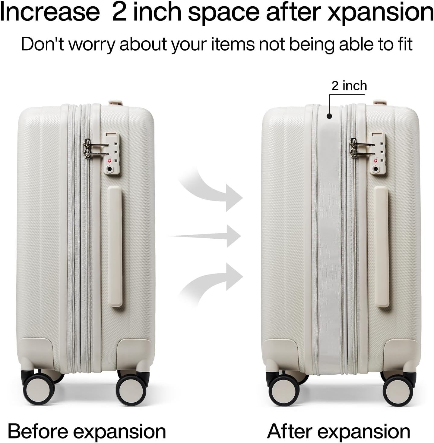 Hanke Expandable Hardshell Luggage Sets 3 piece Carry on Luggage with Wheels Suitcases Lightweight Checked Travel Luggage Rolling Large Suitcase Travel Luggage Bag Woman Men 20/24/29 Inch(Ivory White)