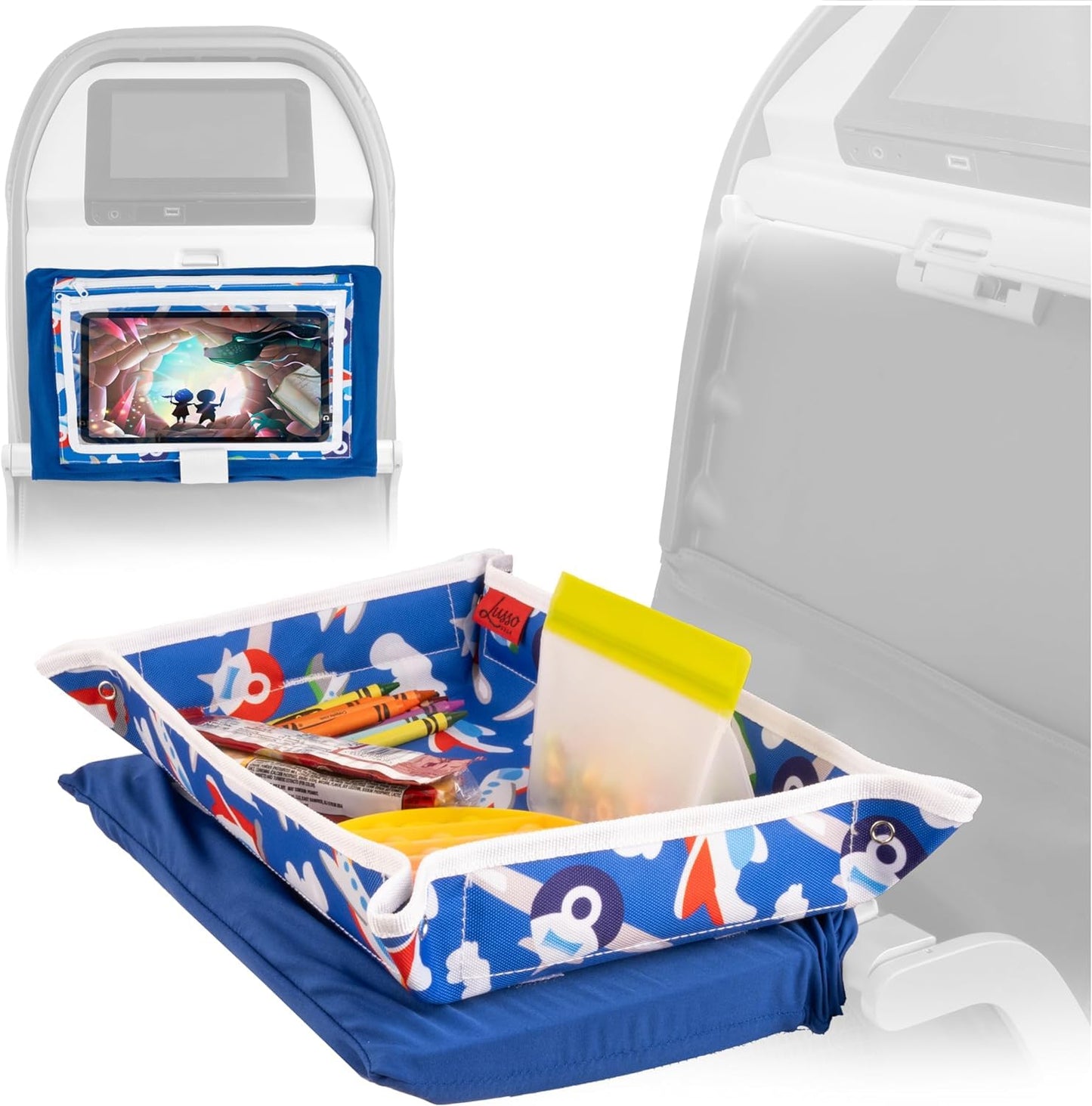 Lusso Gear Airplane Tray Table Cover with Pockets for Toddlers & Kids - Airplanes Pattern - Foldable & Rollable Lap Desk - Toddler Travel Essentials & Plane Activities