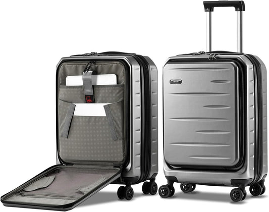 Expandable Carry On Luggage Airline Approved, 20 Inch Lightweight ABS+PC Hard Shell Suitcases with Front Pocket, Spinner Wheels, TSA Lock (Dark Gray, 1PC)