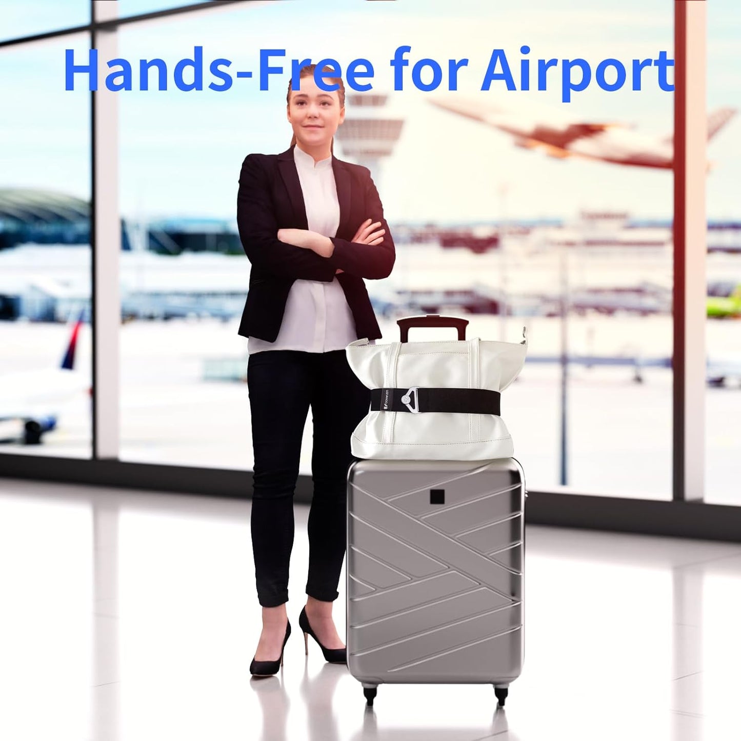 Luggage Straps for Suitcases Add a Bag Luggage Strap,2-in-1 Travel Belt for Luggage Straps Travel Belt Over Handle for Carry On Bag Adjustable Suitcase Belts Airport Travel Accessories Black