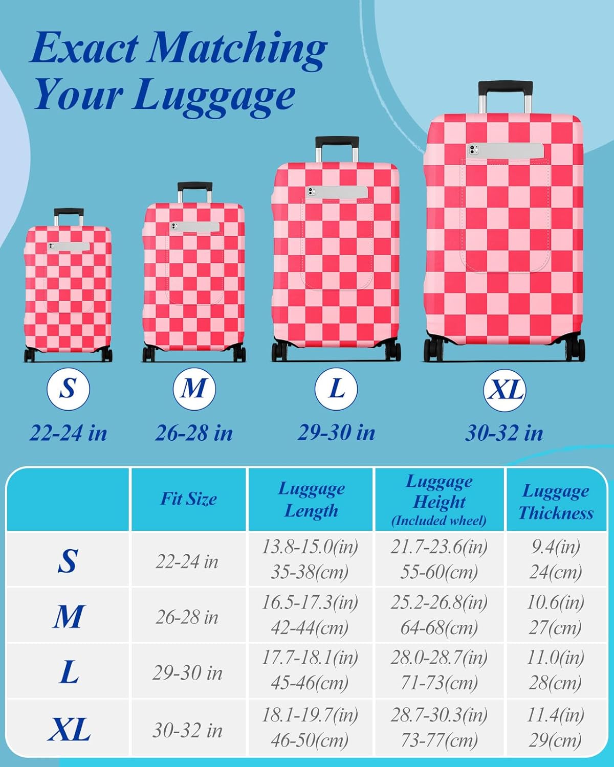 Slohif Luggage Cover for Suitcase Tsa Approved Protector - Luggage Sleeve Large Suit Case Cover Travel Stretch Baggage Case Protective Washable Fit 29-30 Inch Checkered L