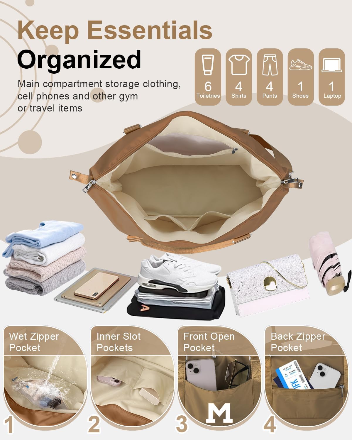 Birthday Graduation Gifts for Daughter,Initial Travel Duffel Bag Sports Gym Bag for Girls Teen Kids Birthday Gifts,Personalized Weekender Bag Carry On Tote Bags Cute Overnight Bag for Women(Brown, M)