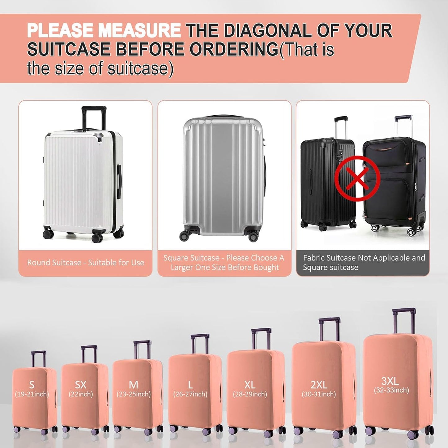 Travel Luggage Cover Suitcase Protector Scratch-Resistant Fit 19-31 Inch Suitcase, Not Included Suitcase (Pink, S(19-21 inch))